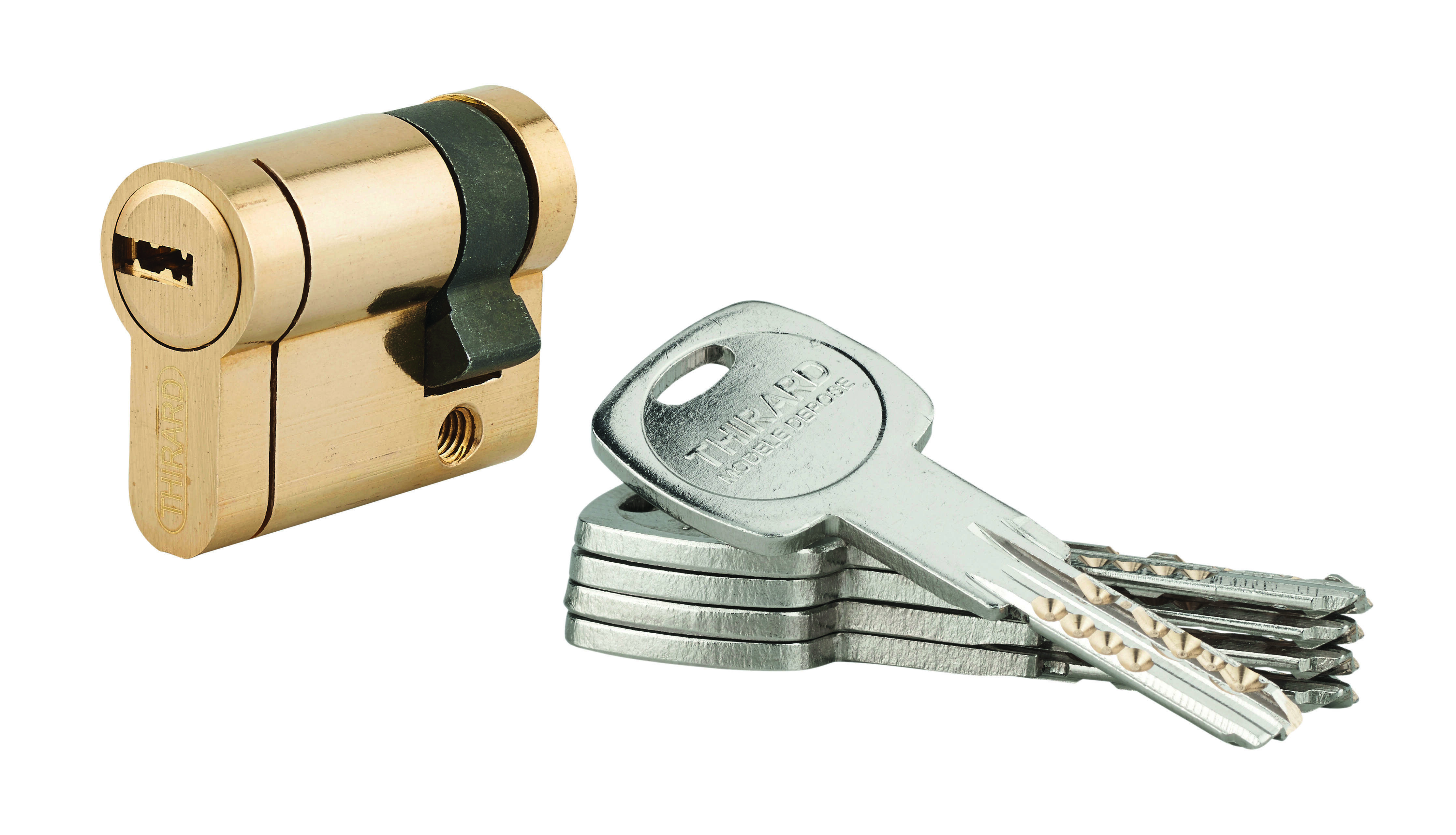 Demi-cylindre de serrure Trafic 12, 30x10mm, laiton, anti-arrachement, anti-perçage, anti-casse, 5 clés - THIRARD