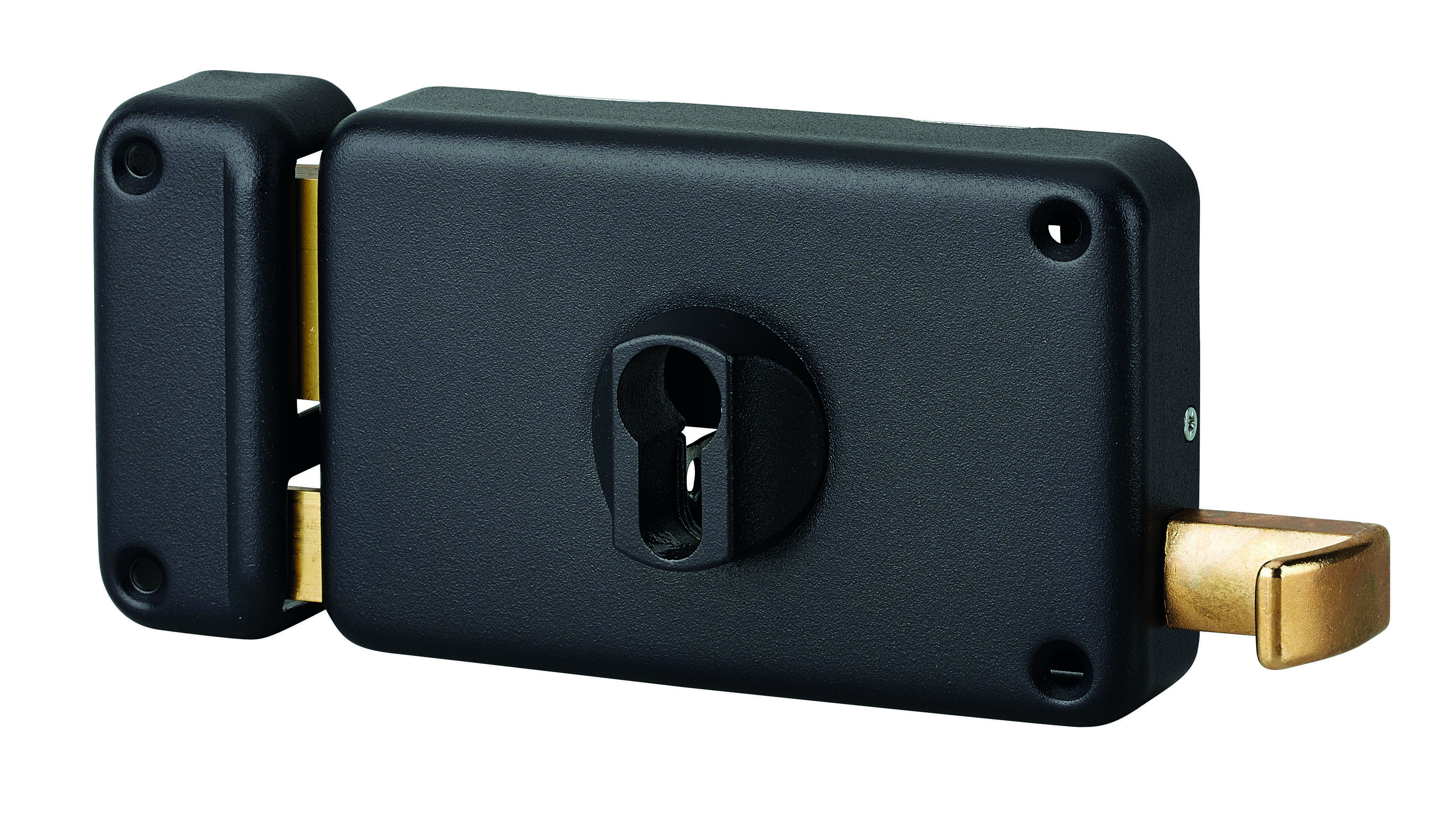 Boitier de serrure horizontale en applique double entrée à tirage pour entrée, gauche, axe 60mm, 140x88mm, noir - THIRARD