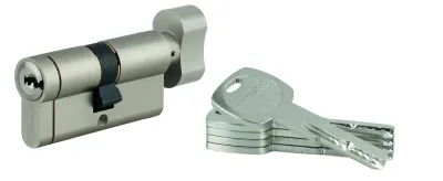 Cylindre de serrure à bouton débrayable Transit 1, 30Bx30mm, 5 clés, nickelé - THIRARD