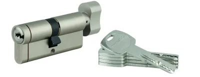 Cylindre de serrure à bouton débrayable Transit 1, 35Bx35mm, 5 clés, nickelé - THIRARD