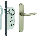 Garniture serrure encastrable Monomax NF à bec de cane + ensemble poignées Héra, axe 40mm, bouts ronds - THIRARD