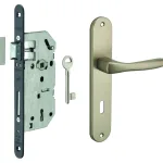 Garniture serrure encastrable Monomax NF pêne dormant + ensemble poignées Héra, axe 40mm, bouts ronds - THIRARD