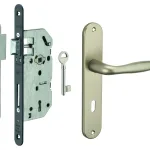 Garniture serrure encastrable Monomax NF pêne dormant + ensemble poignées Thalia, axe 40mm, bouts ronds - THIRARD