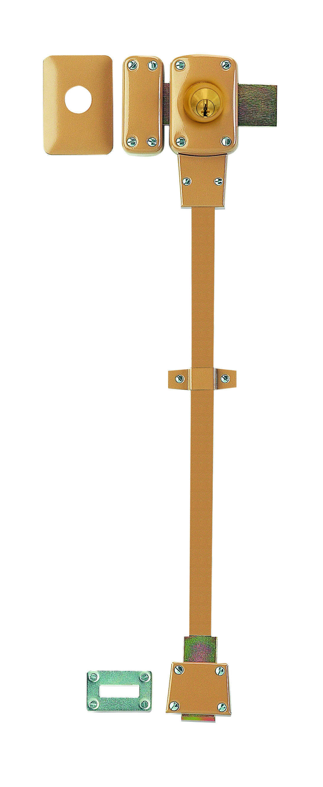 Verrou double entrée Mirage 6 pour porte d'entrée, cyl. 45mm, tringle 2 pts en acier, bas, gauche, 3 clés, bronze - THIRARD