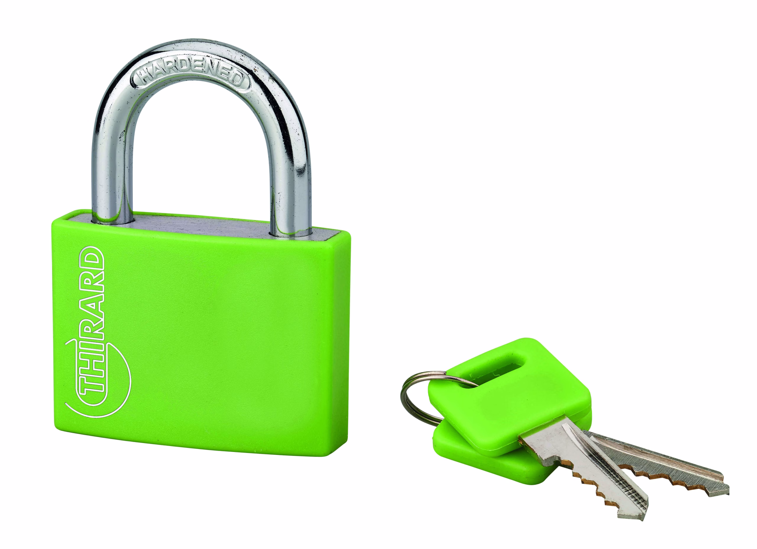 Cadenas à clé, extérieur, alu, 50mm, anse acier nickelé, 2 clés, vert - THIRARD