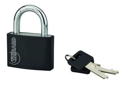 Cadenas à clé, extérieur, alu, 50mm, anse acier nickelé, 2 clés, noir - THIRARD