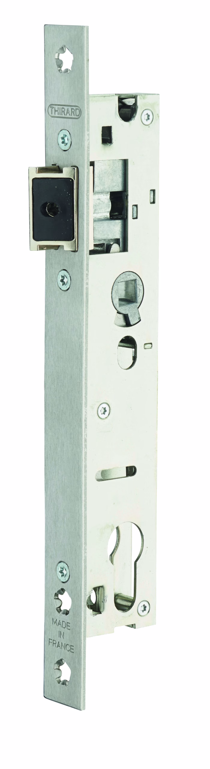Boitier de serrure encastrable à cylindre pour menuiserie métallique, axe 21mm, L36, bouts carrés, inox - THIRARD