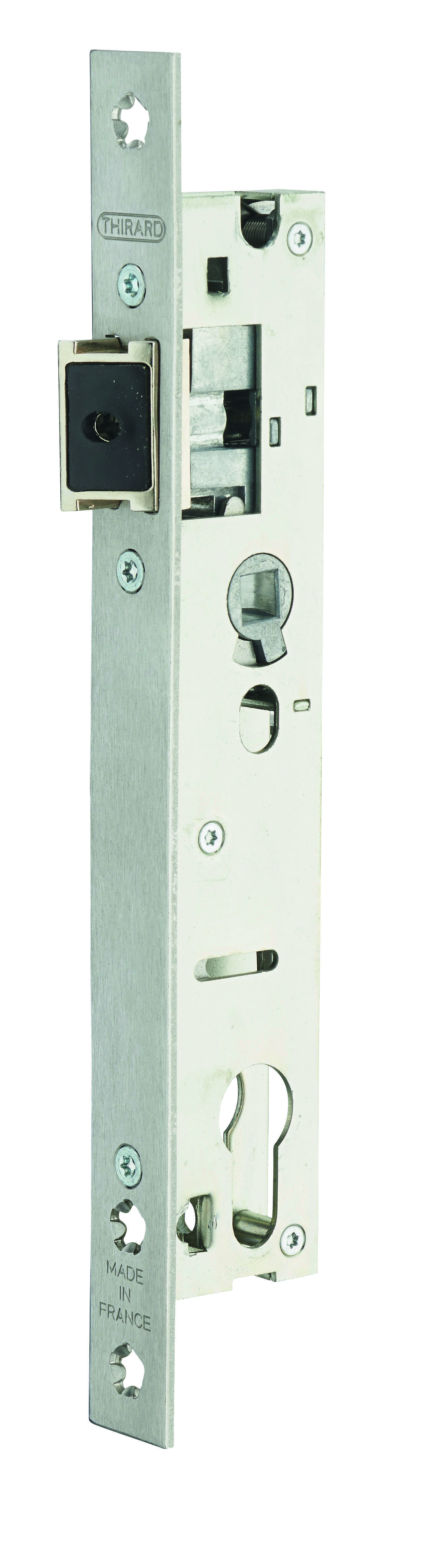 Boitier de serrure encastrable à cylindre pour menuiserie métallique, axe 21mm, L36, bouts carrés, inox - THIRARD
