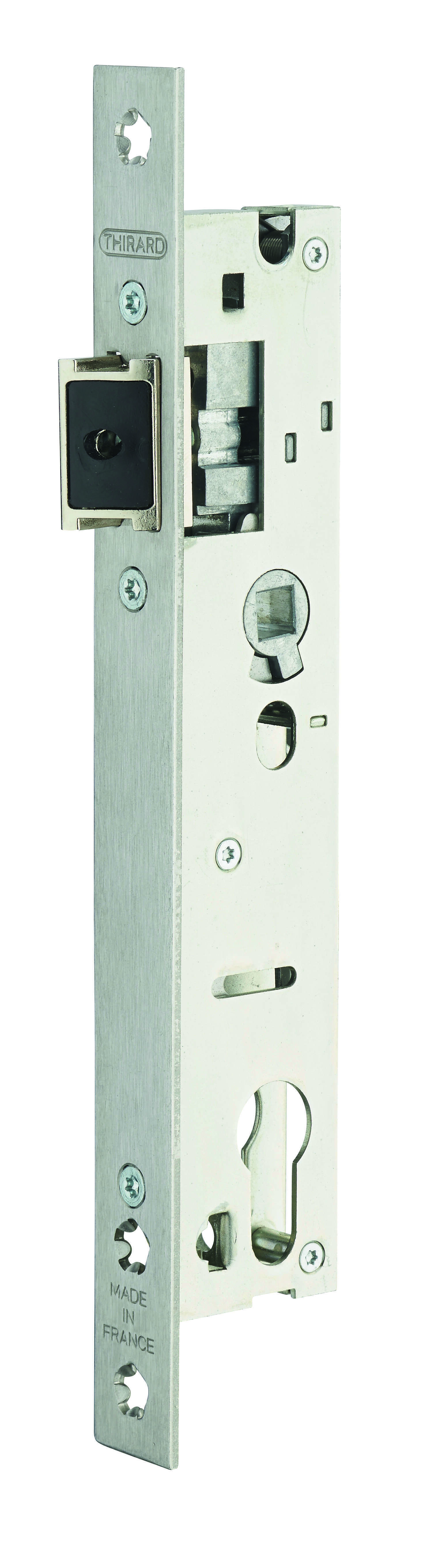 Boitier de serrure encastrable à cylindre pour menuiserie métallique, axe 24mm, L39, bouts carrés, inox - THIRARD