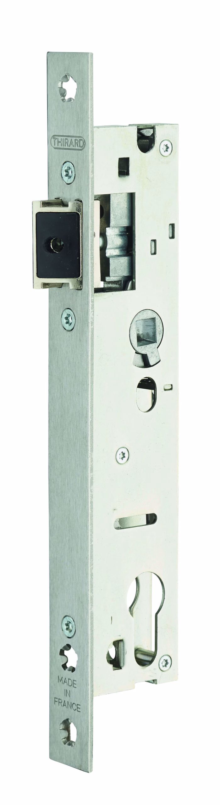 Boitier de serrure encastrable à cylindre pour menuiserie métallique, axe 26mm, L41, bouts carrés, inox - THIRARD