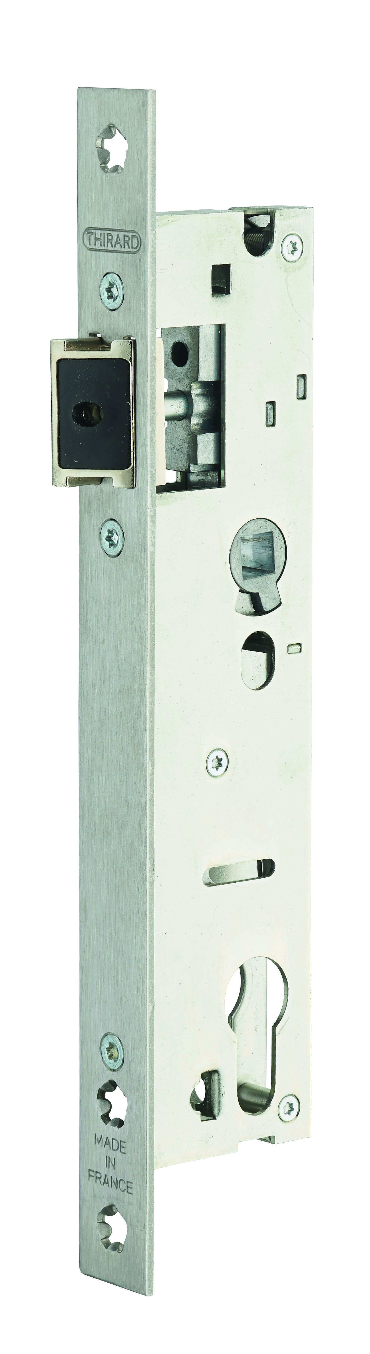 Boitier de serrure encastrable à cylindre pour menuiserie métallique, axe 30mm, bouts carrés, inox - THIRARD