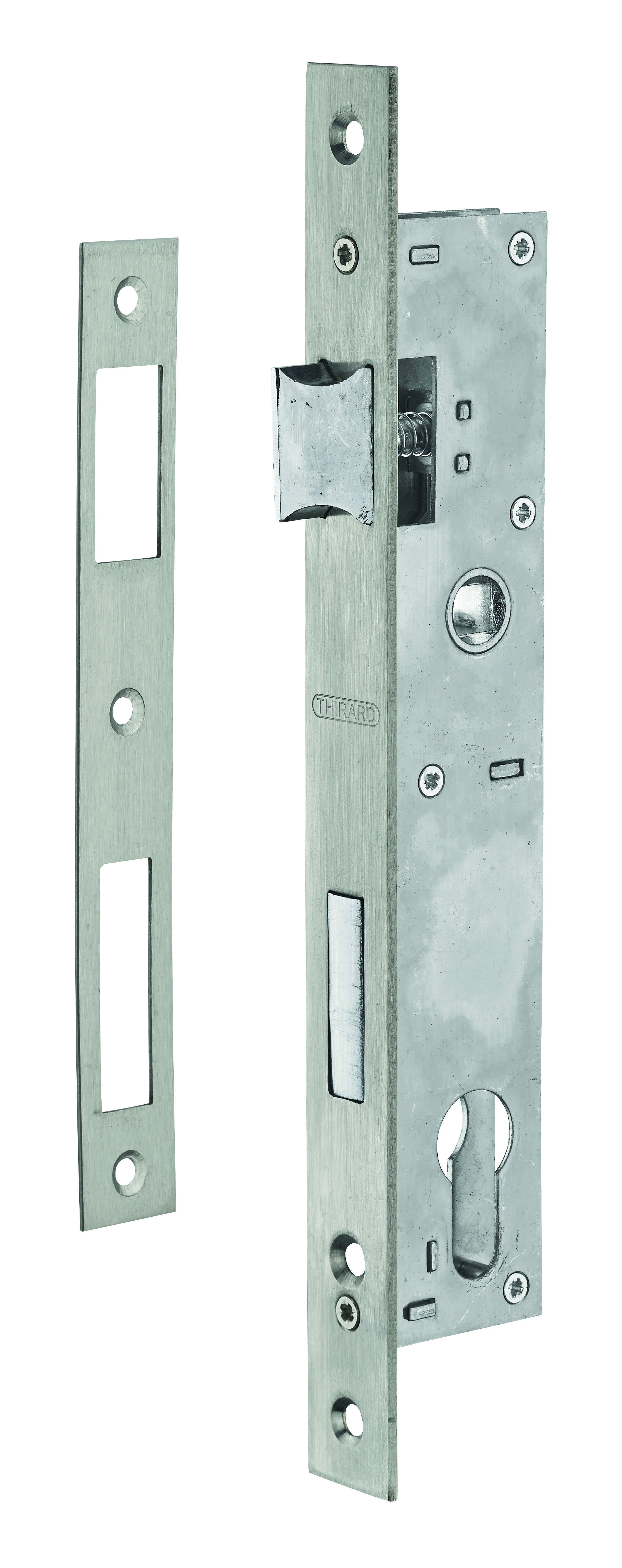 Boitier de serrure encastrable à cylindre pour menuiserie métallique, axe 21mm, bouts carrés, inox - THIRARD