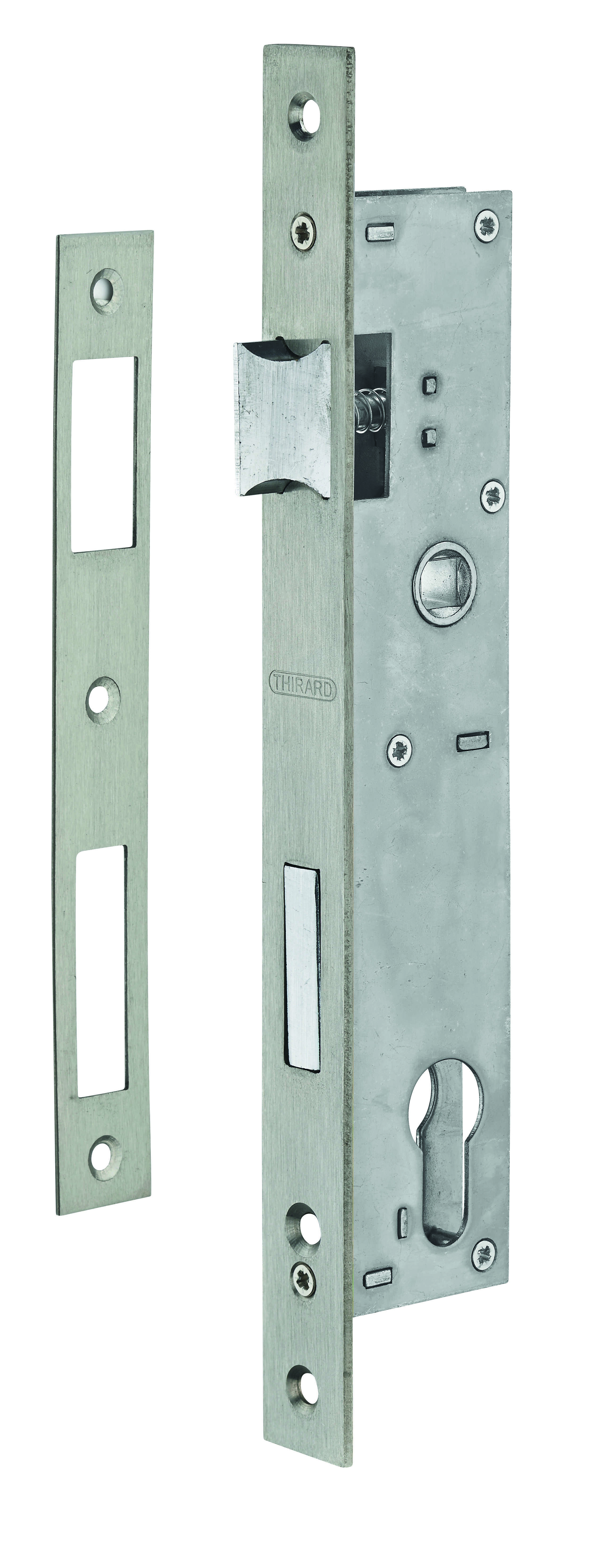 Boitier de serrure encastrable à cylindre pour menuiserie métallique, axe 24mm, bouts carrés, inox - THIRARD