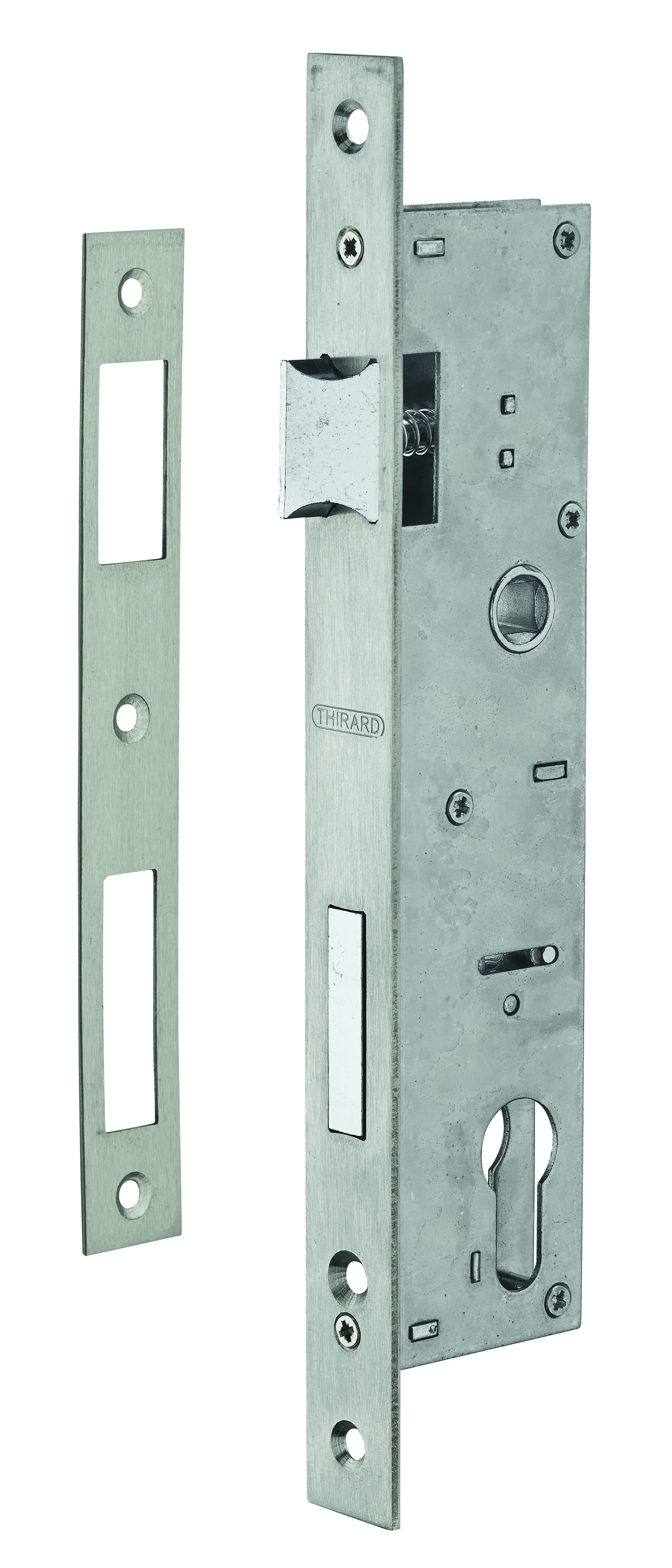 Boitier de serrure encastrable à cylindre pour menuiserie métallique, axe 30mm, L45, bouts carrés, inox - THIRARD