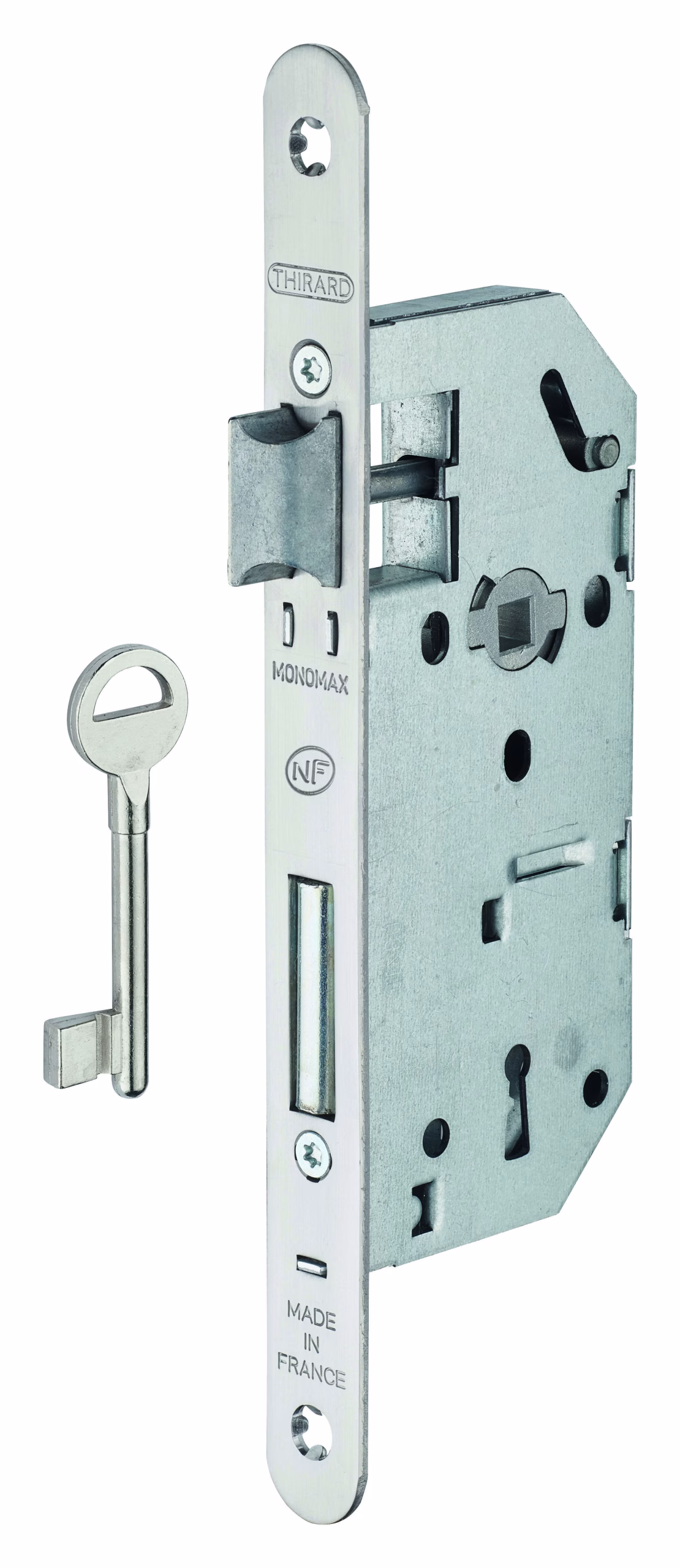 Serrure MONOMAX NF axe 40mm pêne dormant 1/2 tour têtière inox BR 1 clé - sans gâche ( 25 pièces non décolisable)