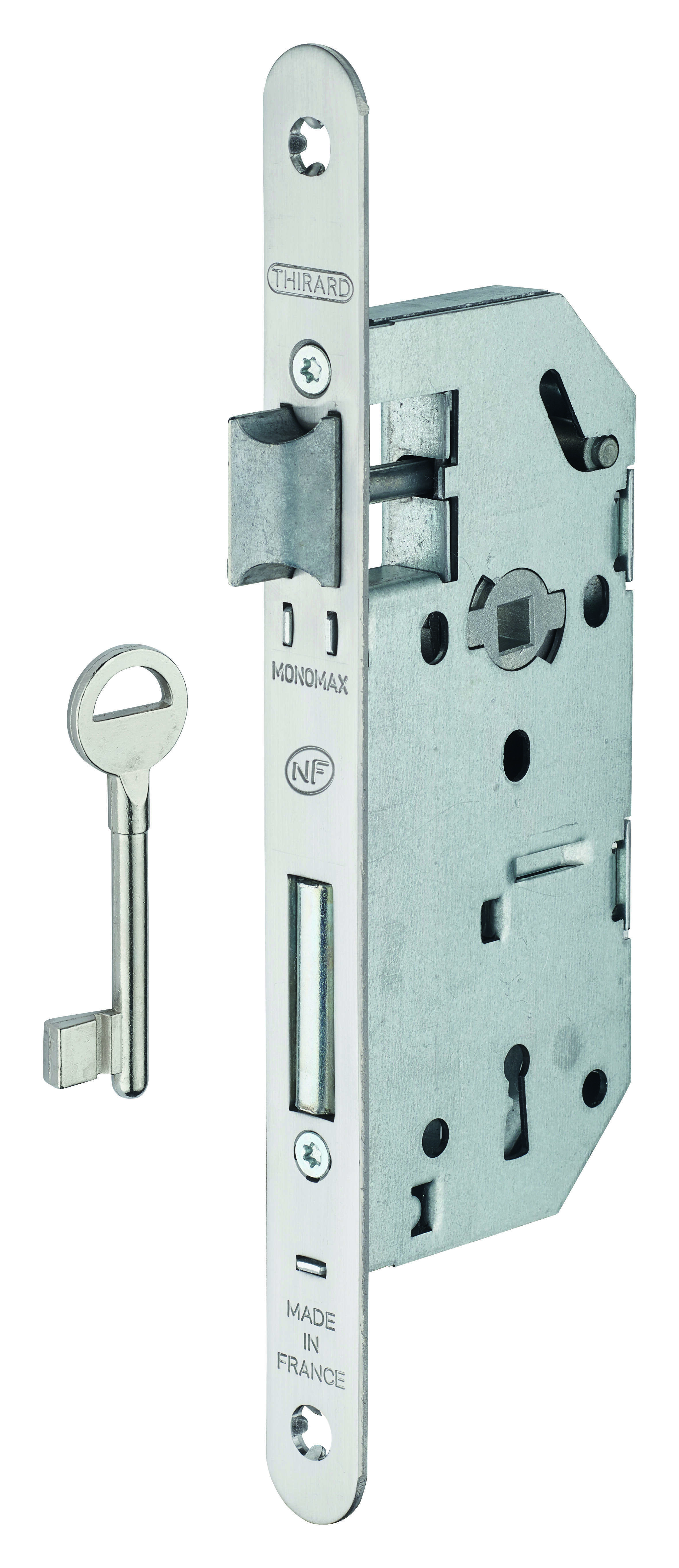 Serrure MONOMAX NF axe 40mm pêne dormant 1/2 tour têtière inox BR 1 clé - sans gâche ( 25 pièces non décolisable)