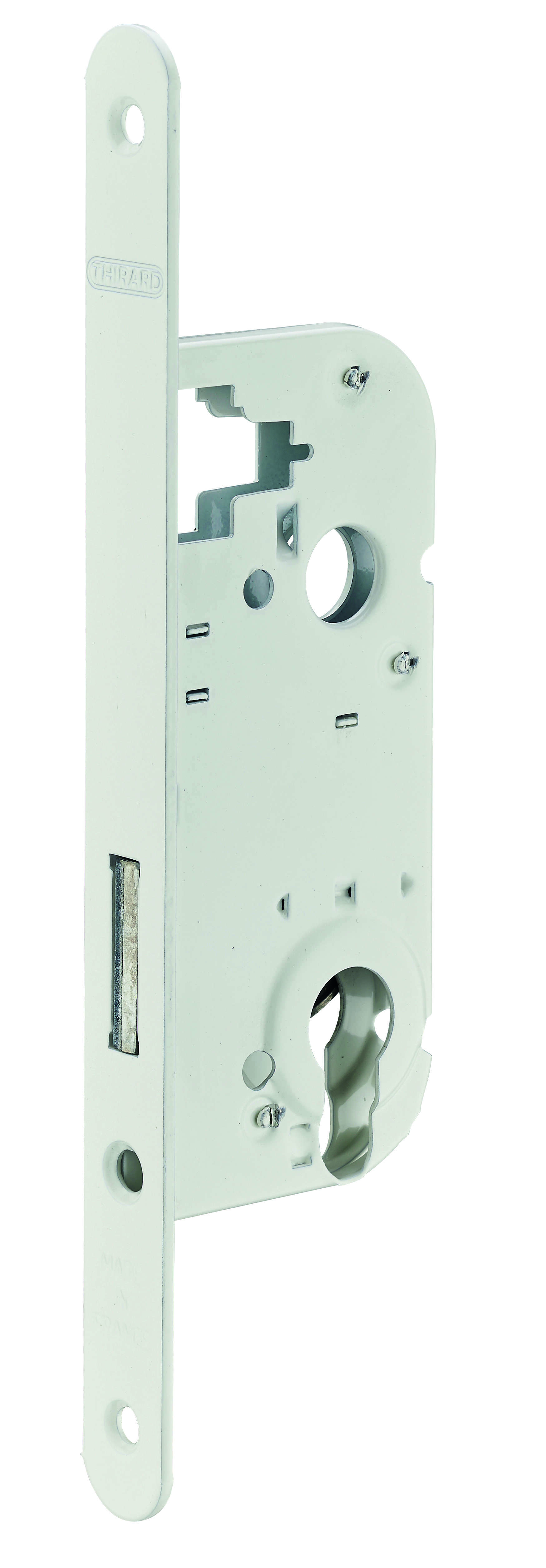 Boîtier serrure axe 40mm à cylindre pêne dormant seul V/BR epoxy blanc livré sans gâche (50 pièces non décolisable)