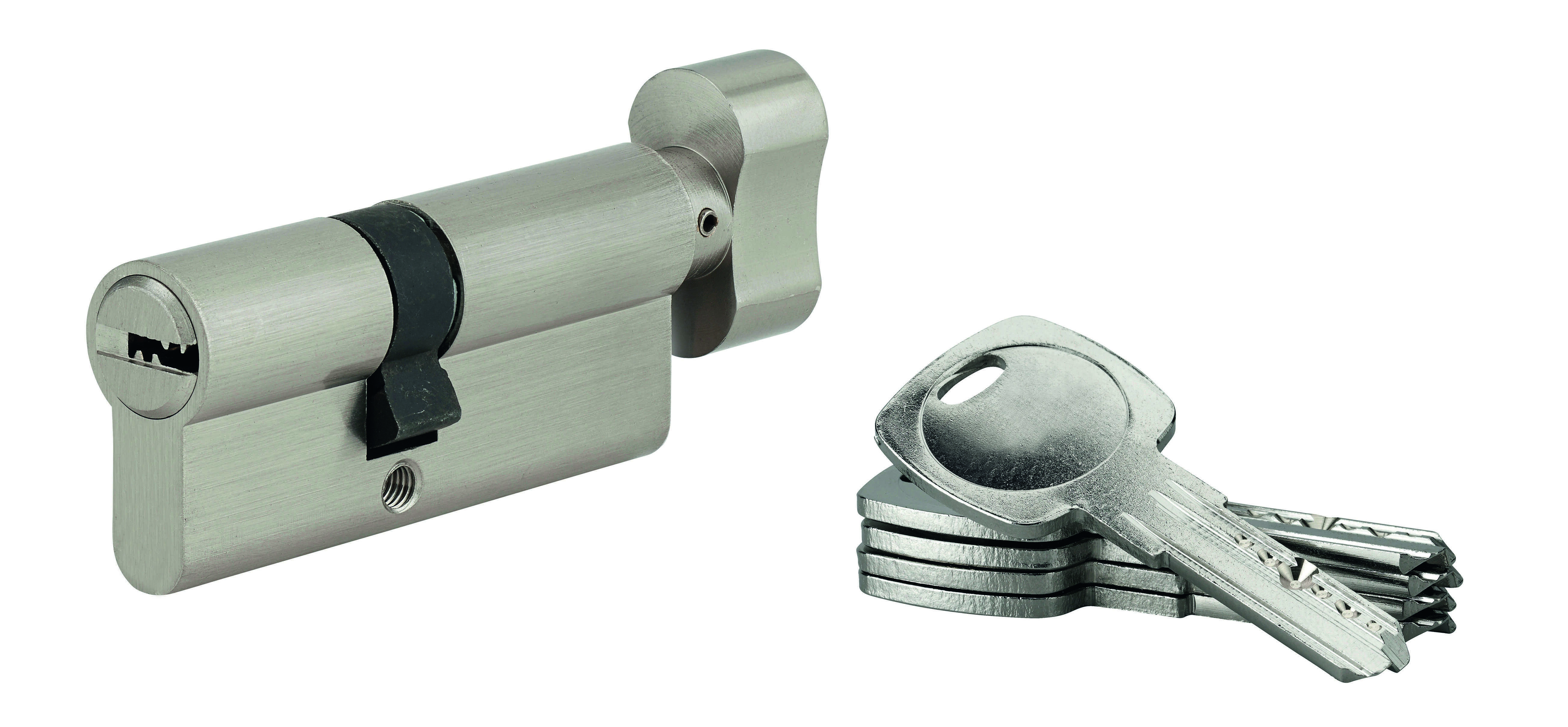 Cylindre européen pour serrure à bouton Tiger 6, 40Bx30mm, nickel, anti-arrachement, anti-perforation, 5 clés - THIRARD