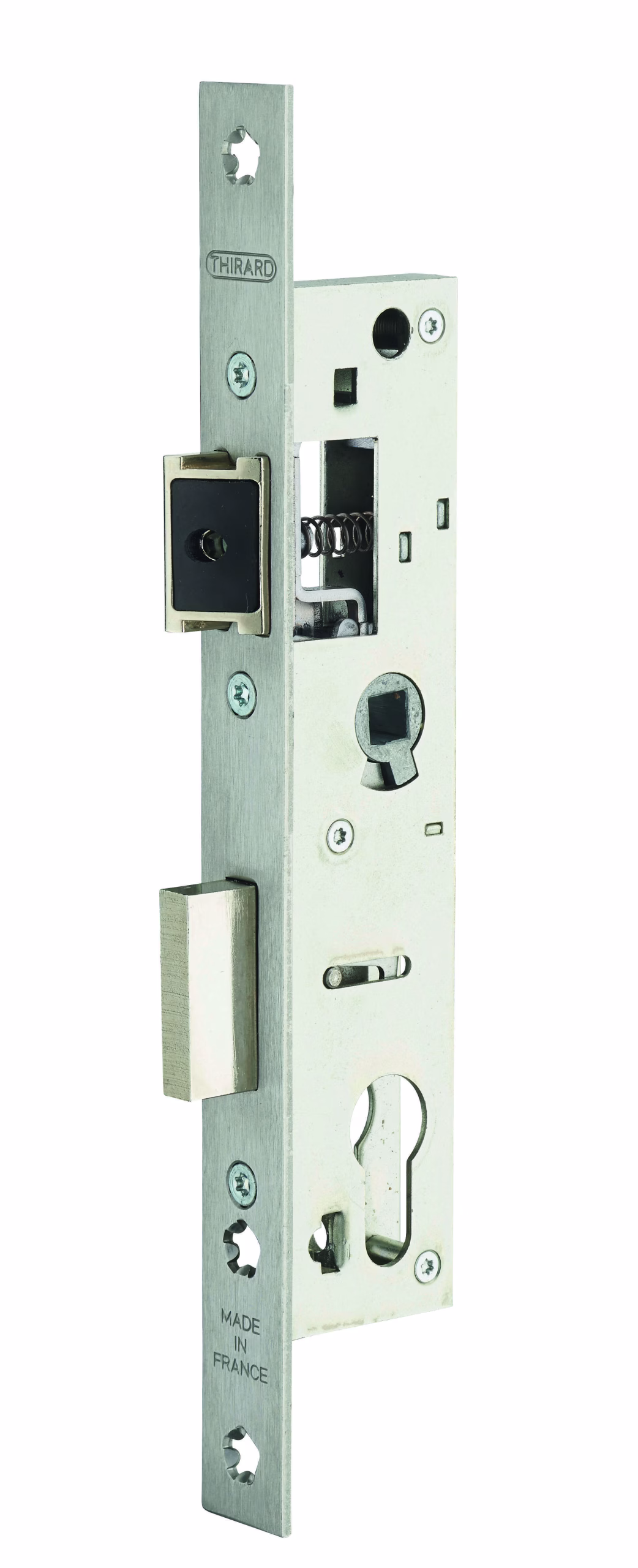 Boitier de serrure encastrable à cylindre pour menuiserie métallique, axe 24mm, zingué, bouts carrés - THIRARD