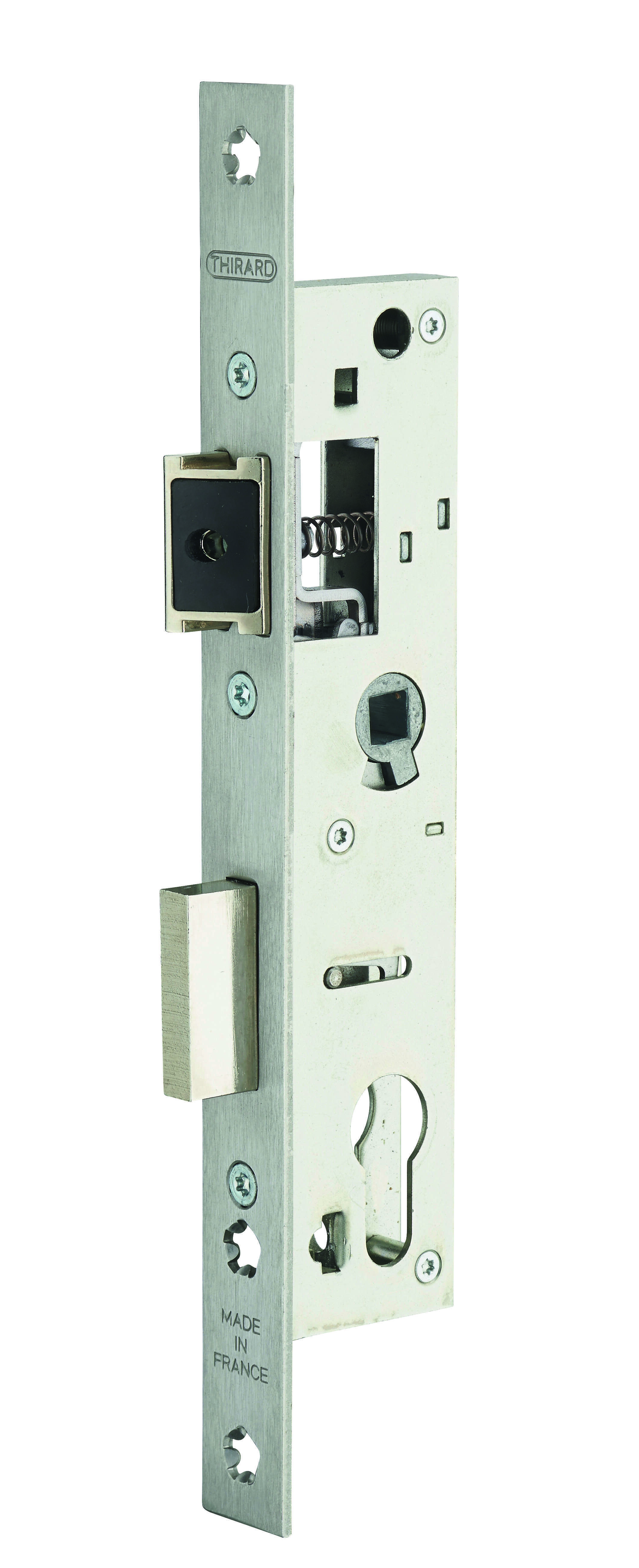 Boitier de serrure encastrable à cylindre pour menuiserie métallique, axe 24mm, zingué, bouts carrés - THIRARD