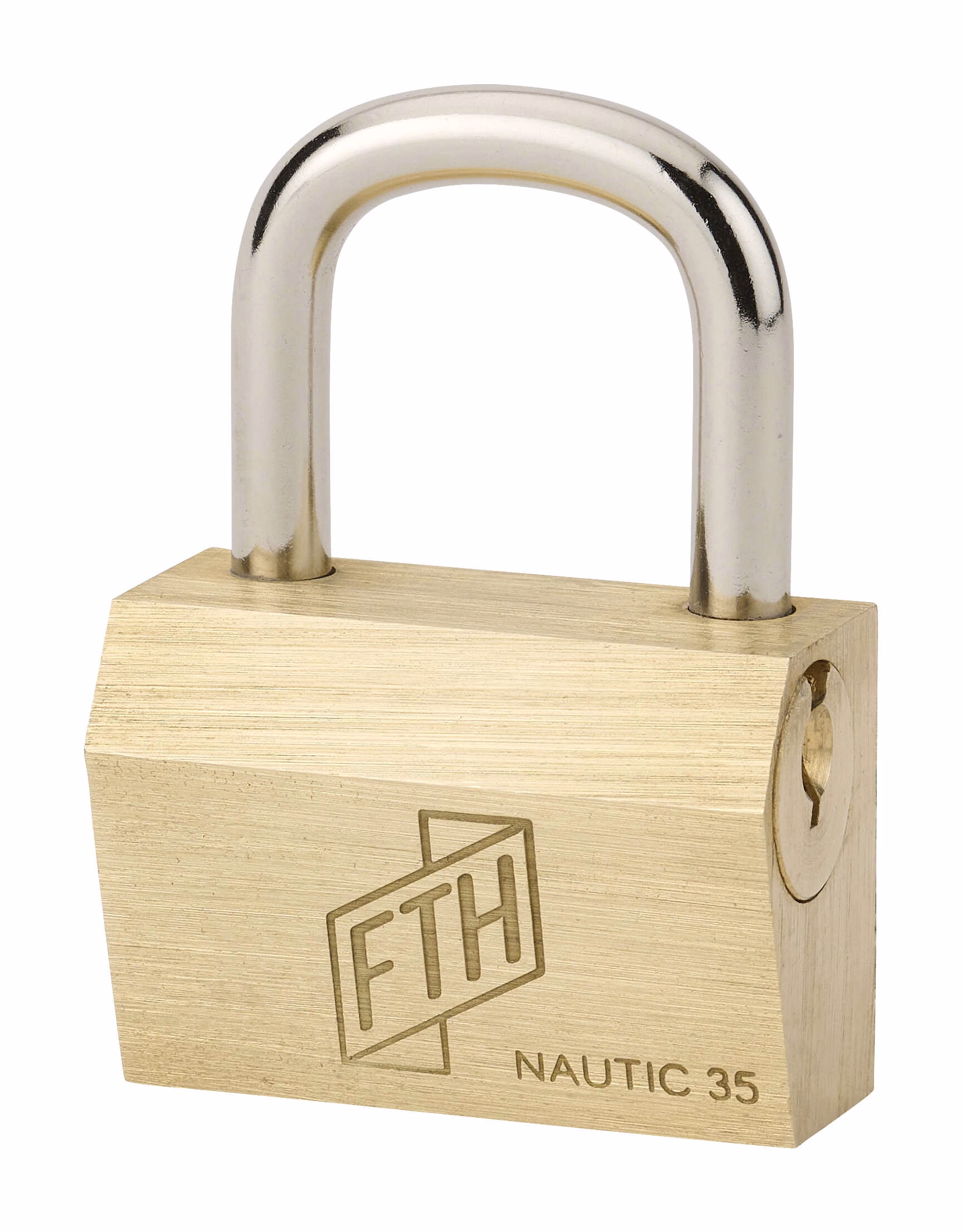 Cadenas FTH NT à clé, corps en laiton et anse en acier cémenté, ouverture latérale par clé, base de 35mm, 3 clés - FTH