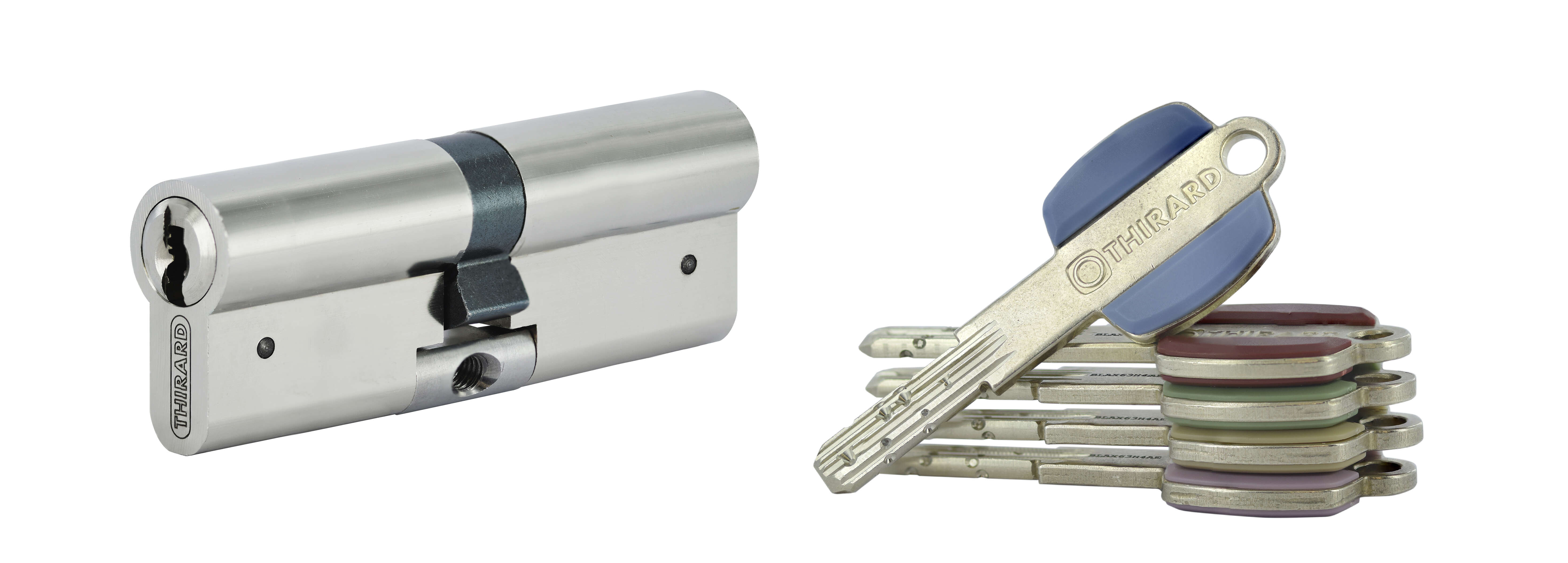 Cylindre VARIO DX 43x43mm anti-arrachement, nickelé, 5 clés - THIRARD