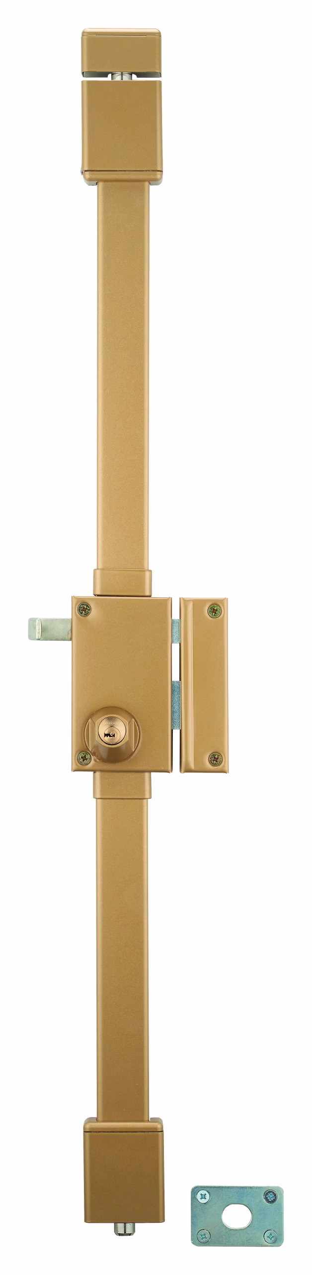 Serrure en applique Targa à tirage pour porte d'entrée, droite, 3 pts, Transit2 Ø23mm, axe 45mm, or, 4 clés - THIRARD