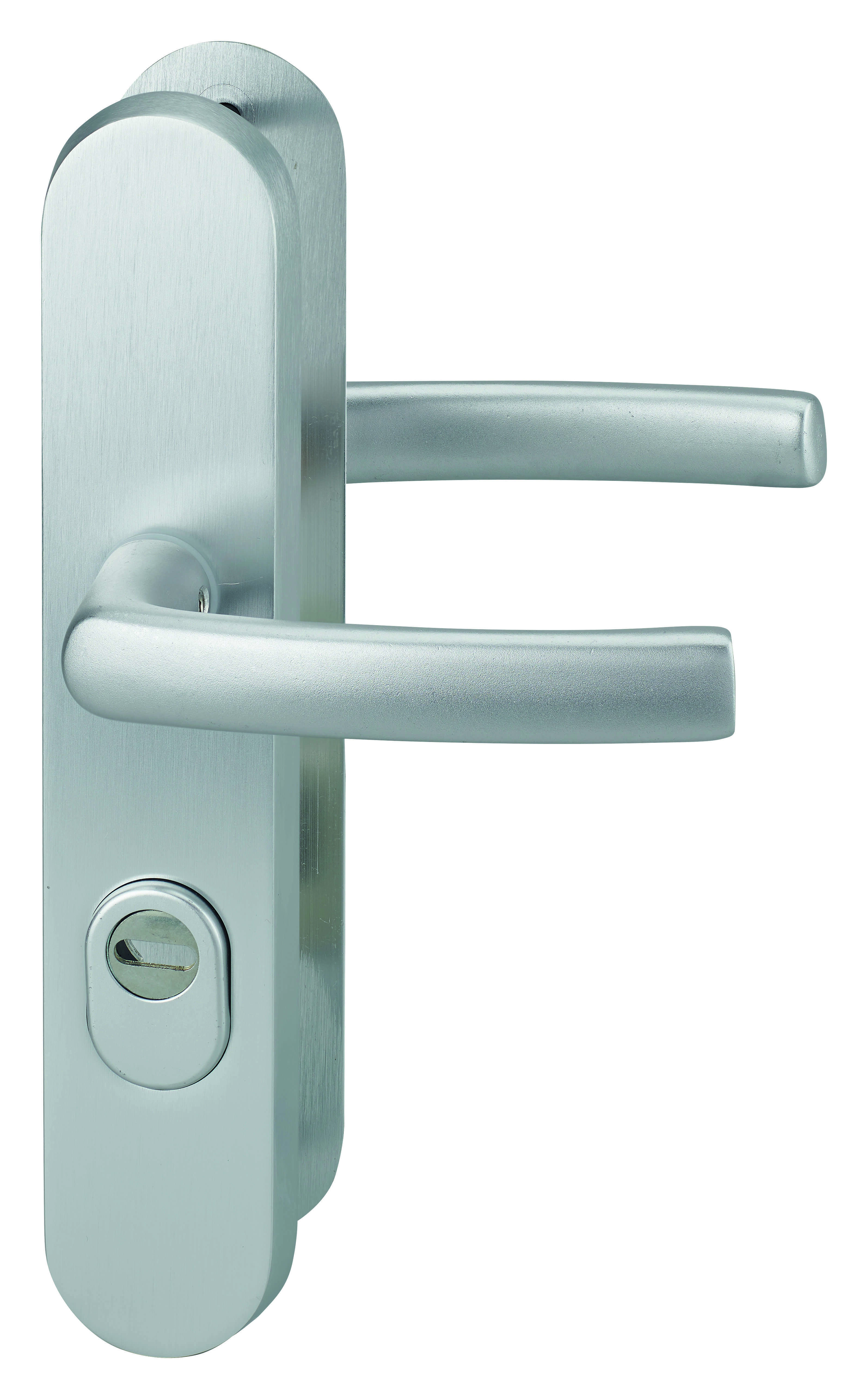 Ensemble poignées de sécurité pour porte d'entrée, béquille double, entr'axe de fixation 216mm, argent - THIRARD