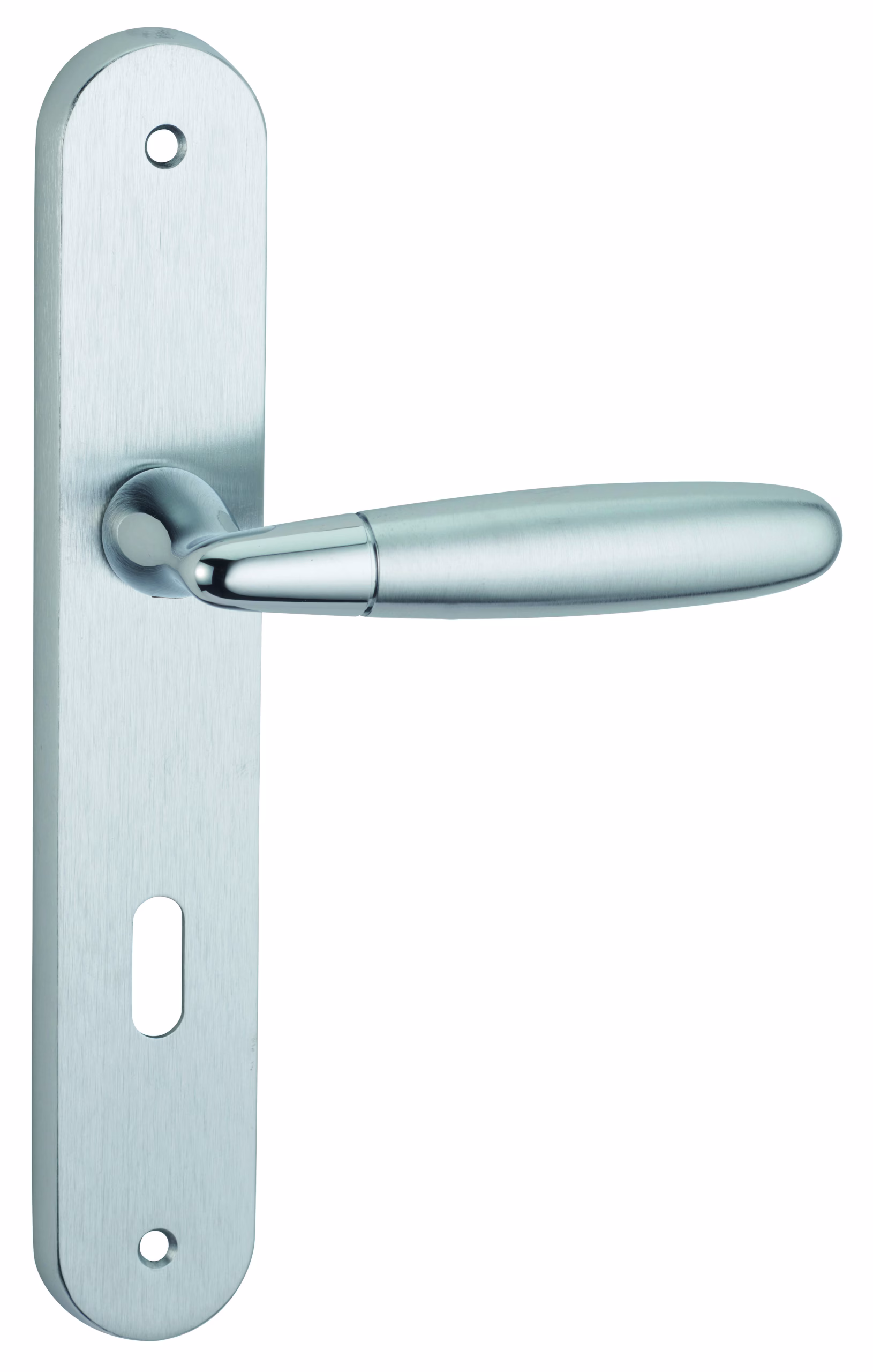 Ensemble de poignées pour porte de chambre Mirella2 trou de clé, carré 7mm, entr'axes 195mm, chromé brillant/satiné - THIRARD