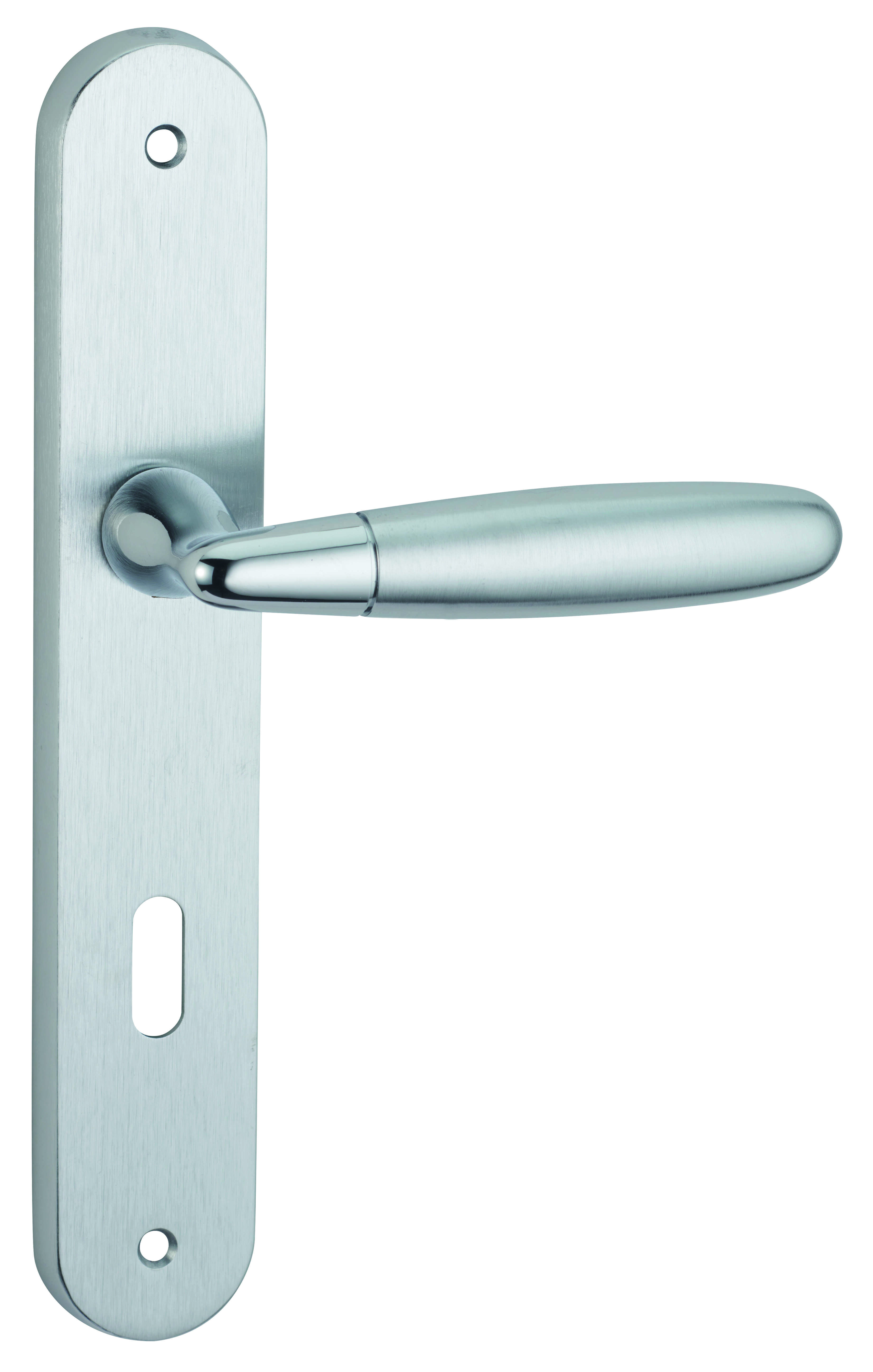 Ensemble de poignées pour porte de chambre Mirella2 trou de clé, carré 7mm, entr'axes 195mm, chromé brillant/satiné - THIRARD