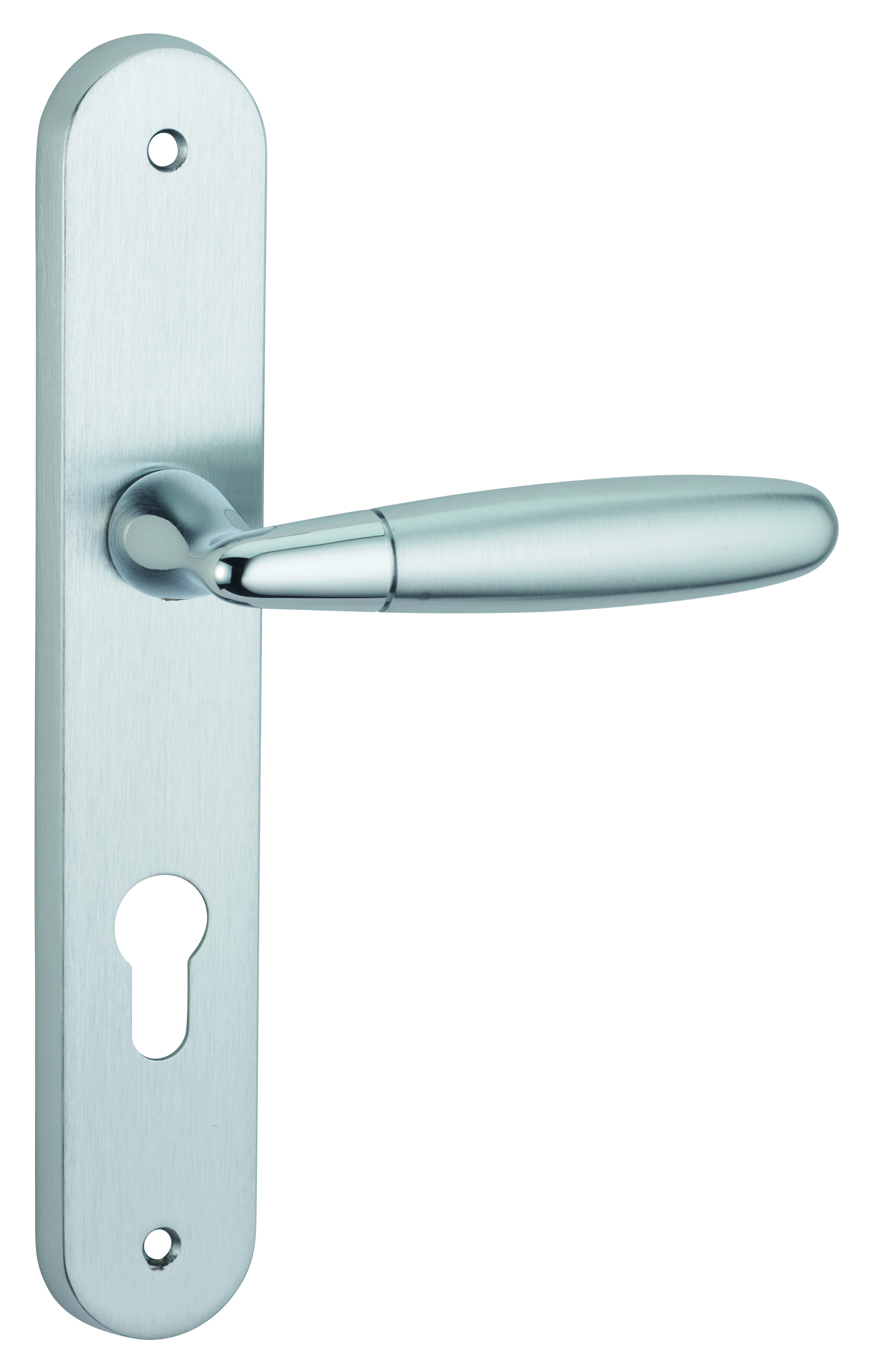 Ensemble de poignées pour porte d'entrée Mirella2 trou de cylindre, carré 7mm, entr'axes 195mm, chromé brillant/satiné - THIRARD