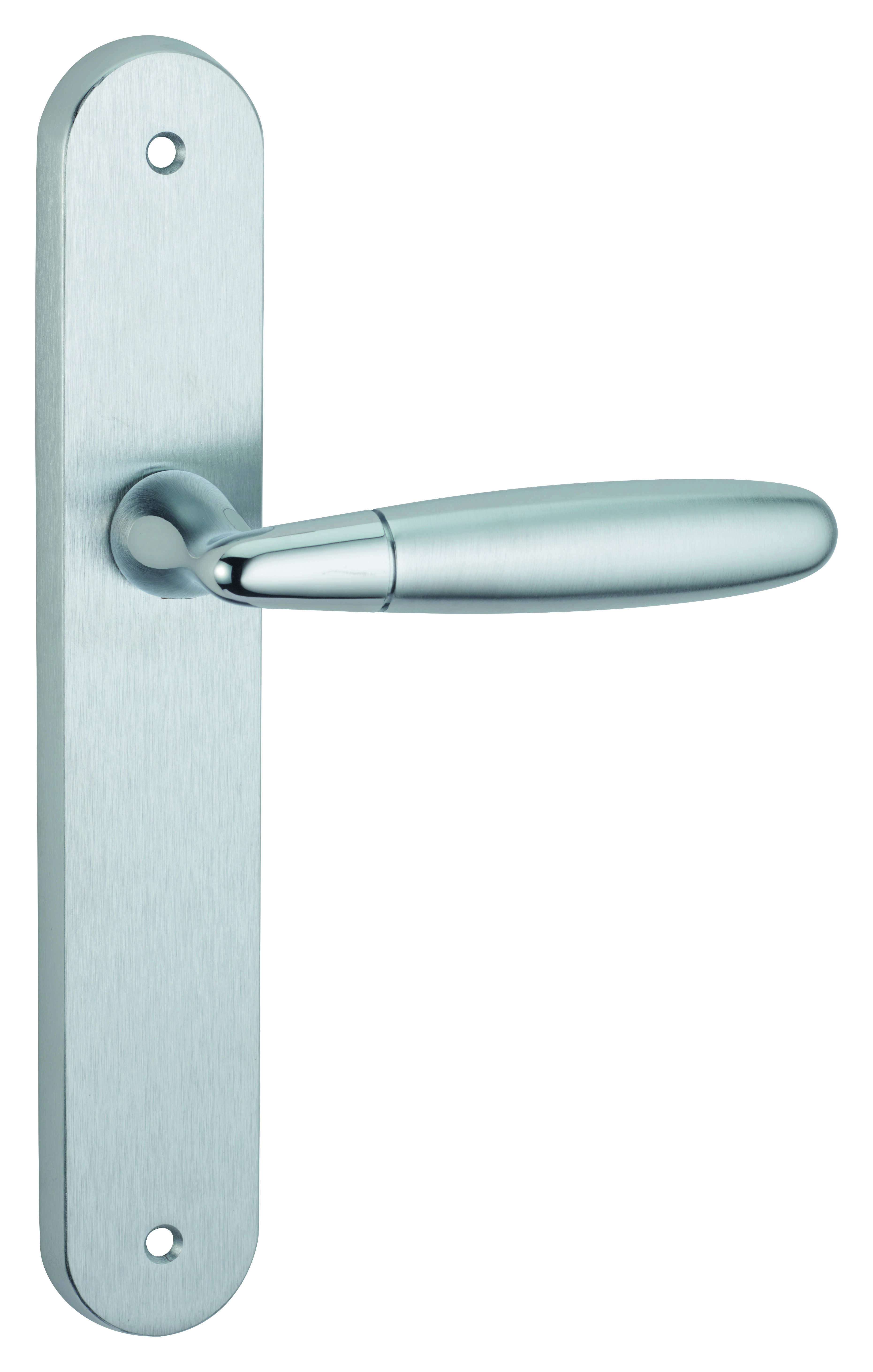 Ensemble de poignées pour porte intérieure Mirella2 sans trou, carré 7mm, entr'axes 195mm, chromé brillant/satiné - THIRARD