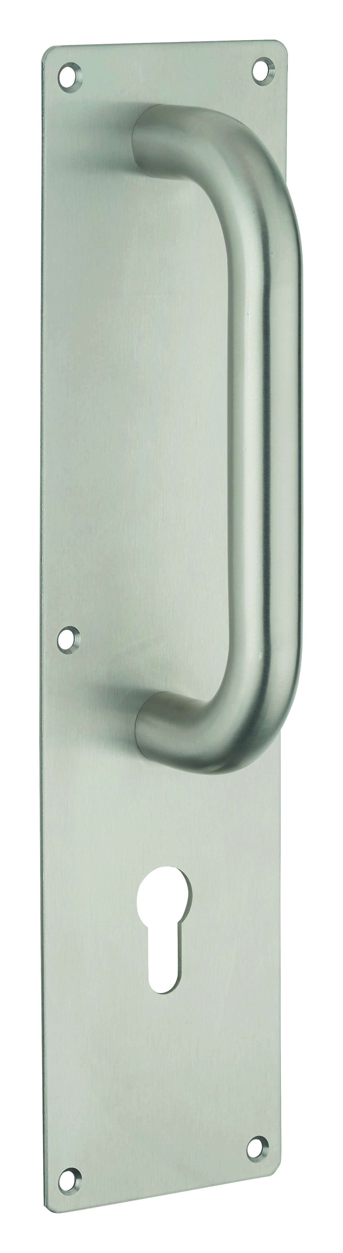 Poignée pour porte battante avec plaque inox, 300mm, pour cylindre profilé - THIRARD