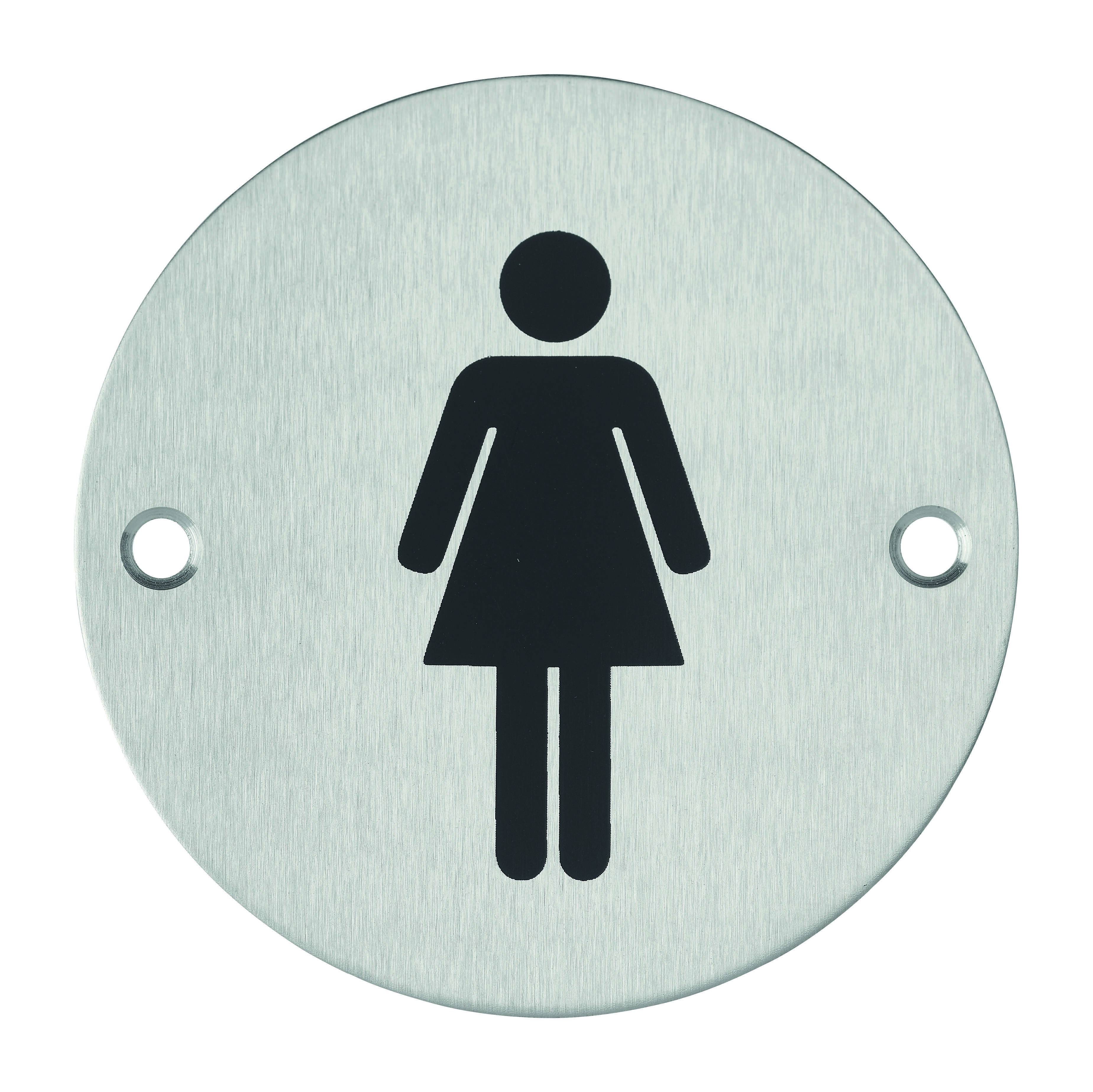 Disque de signalisation WC Femme , à visser, inox brossé, marquage noir, Ø76mm - THIRARD