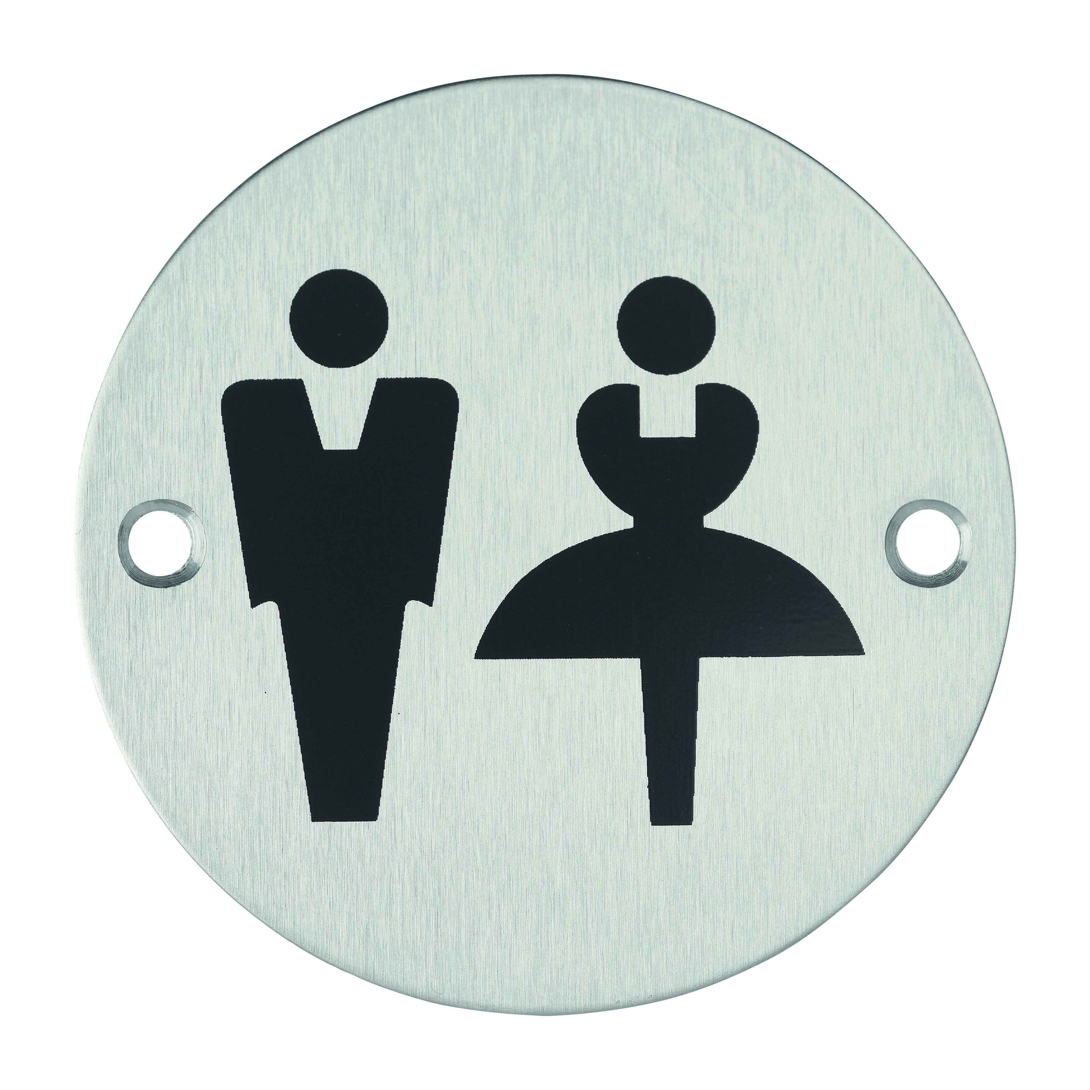 Disque de signalisation WC Mixte , à visser, inox brossé, marquage noir, Ø76mm - THIRARD