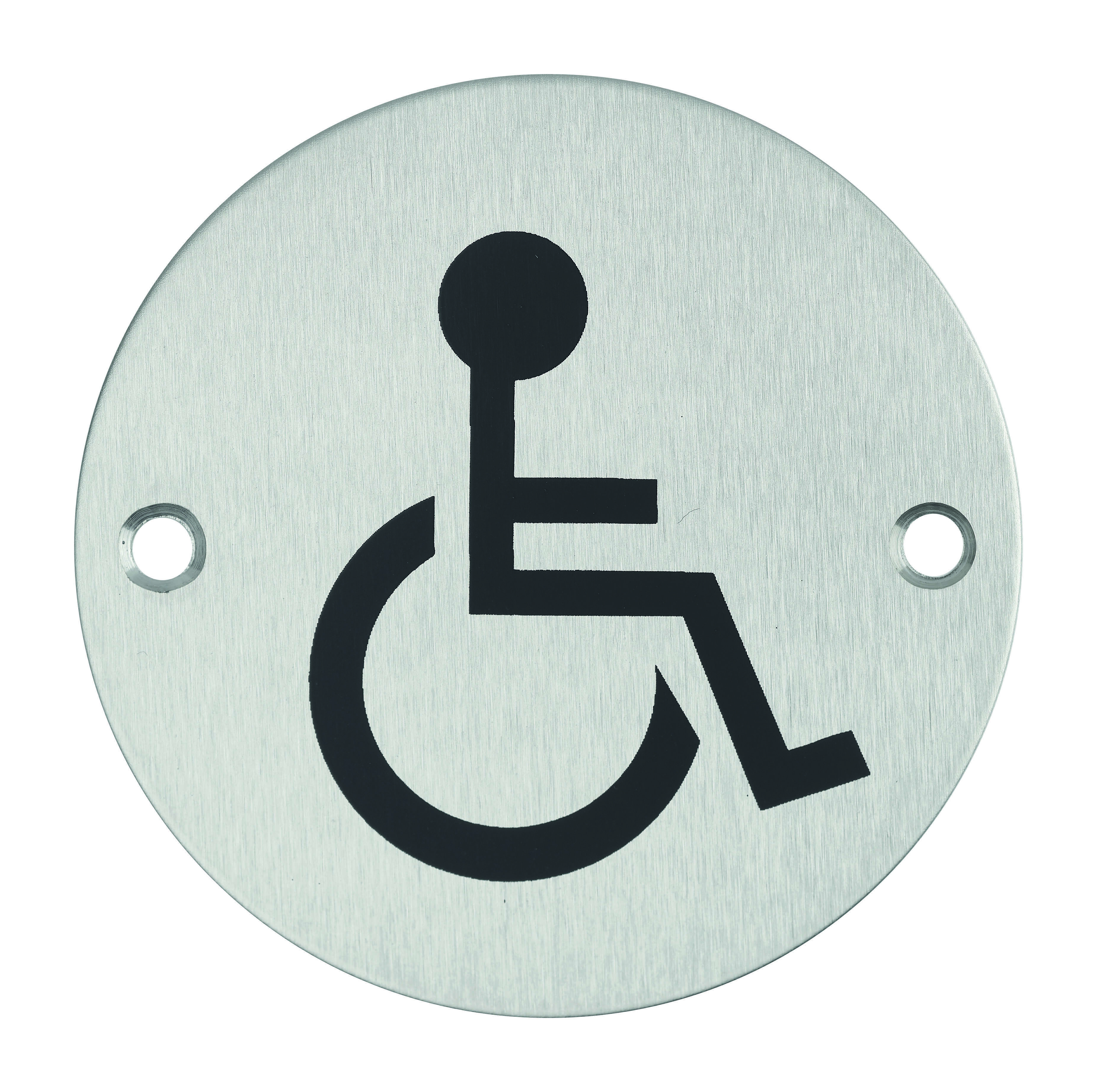 Disque de signalisation WC Handicapé , à visser, inox brossé, marquage noir, Ø76mm - THIRARD