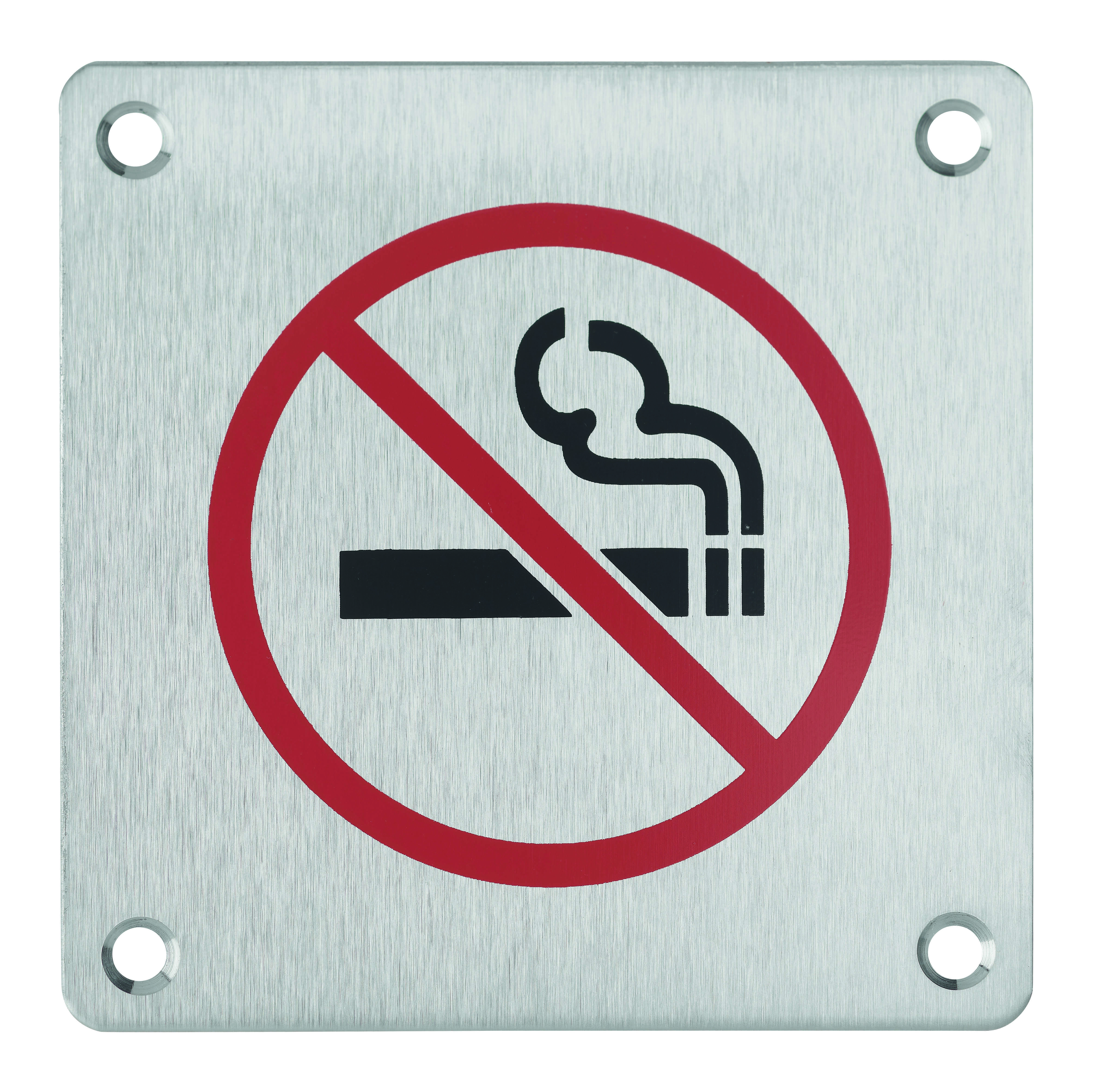Plaque de signalisation Non Fumeur , à visser, inox brossé, marquage noir, 100x100mm - THIRARD