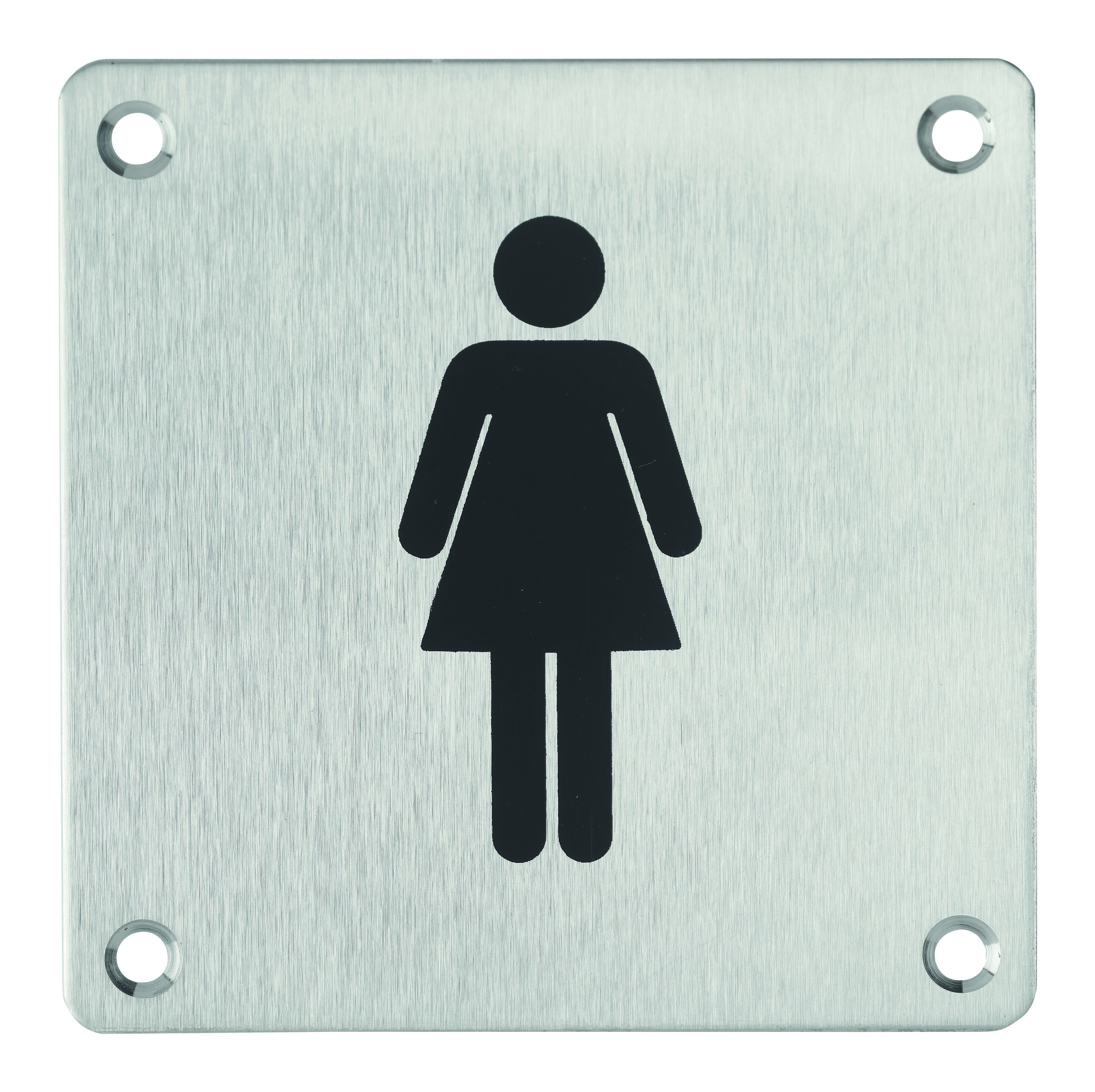 Plaque de signalisation WC Femme , à visser, inox brossé, marquage noir, 100x100mm - THIRARD