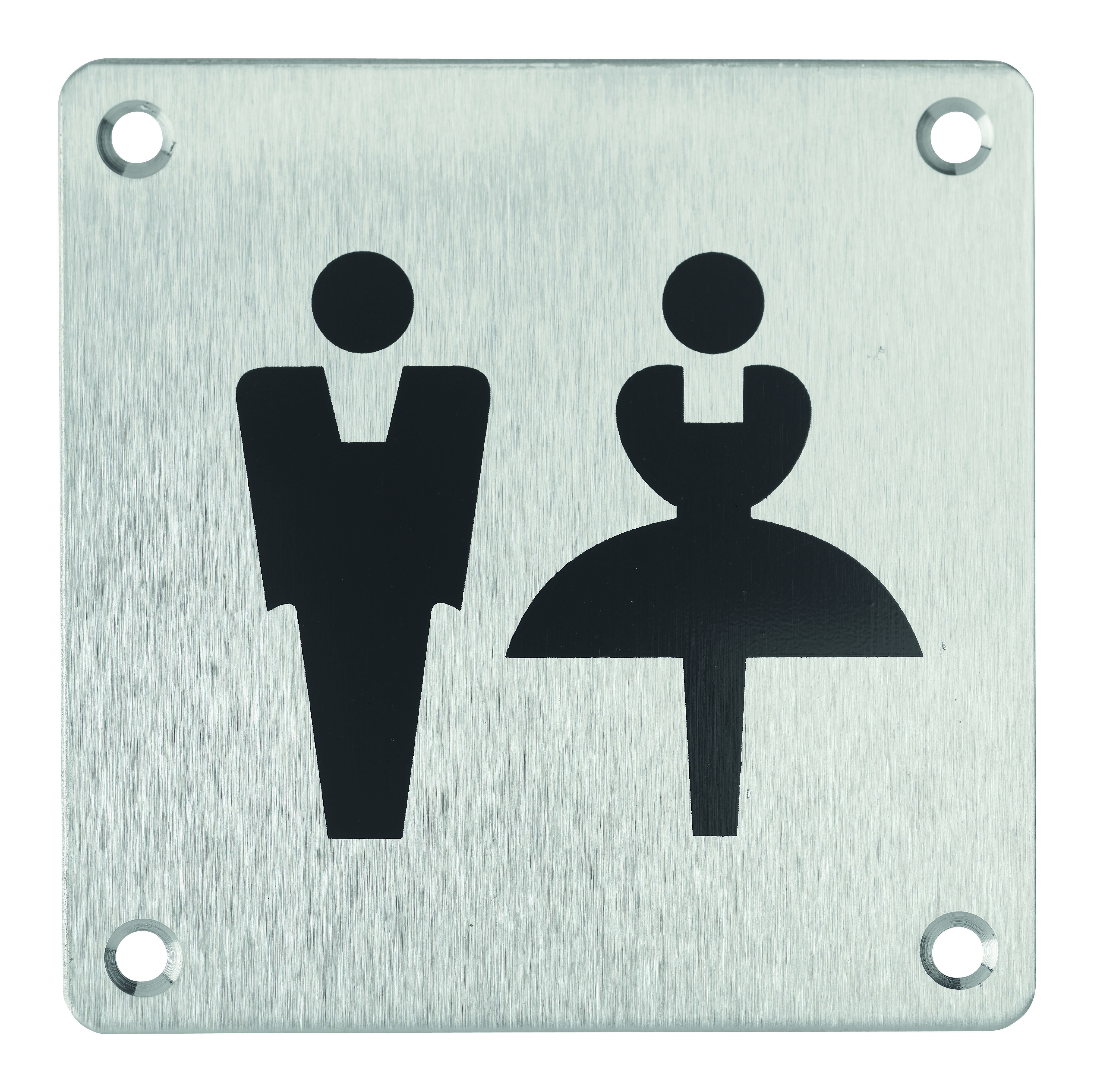 Plaque de signalisation WC Mixte , à visser, inox brossé, marquage noir, 100x100mm - THIRARD