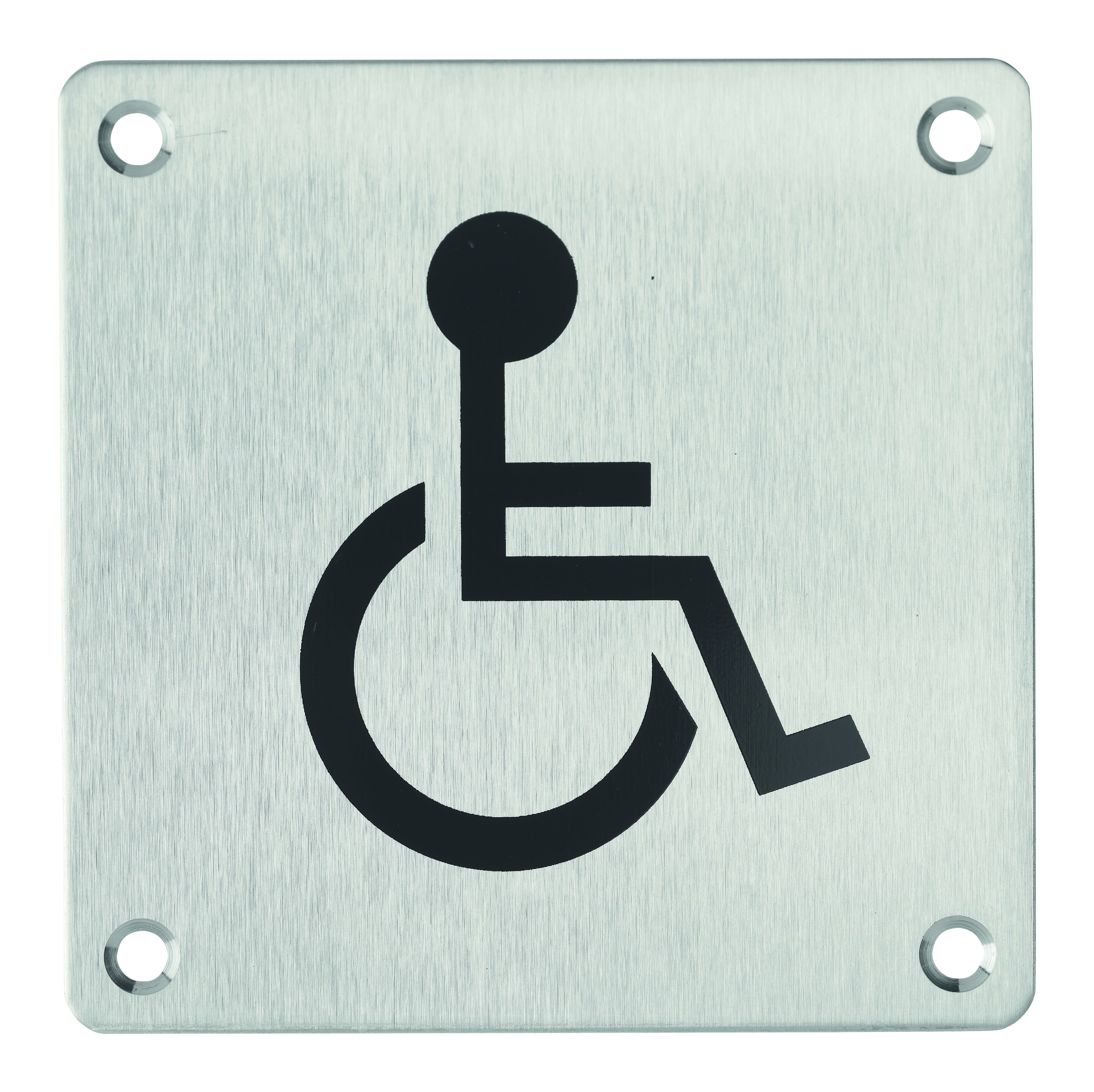 Plaque de signalisation WC Handicapé , à visser, inox brossé, marquage noir, 100x100mm - THIRARD