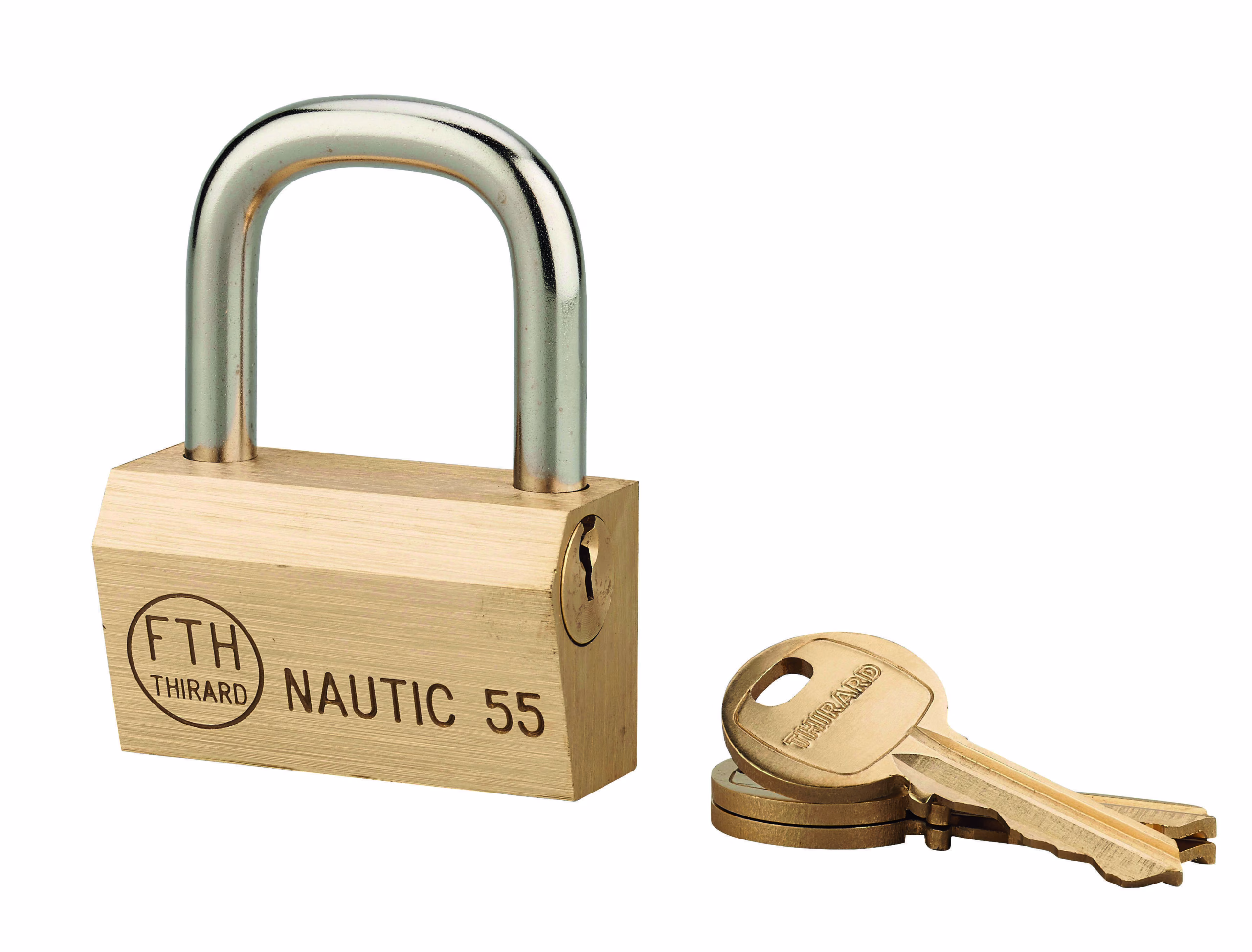 Cadenas à clé Nautic compatible organigramme, laiton, intérieur, anse acier, 55mm, 3 clés - THIRARD