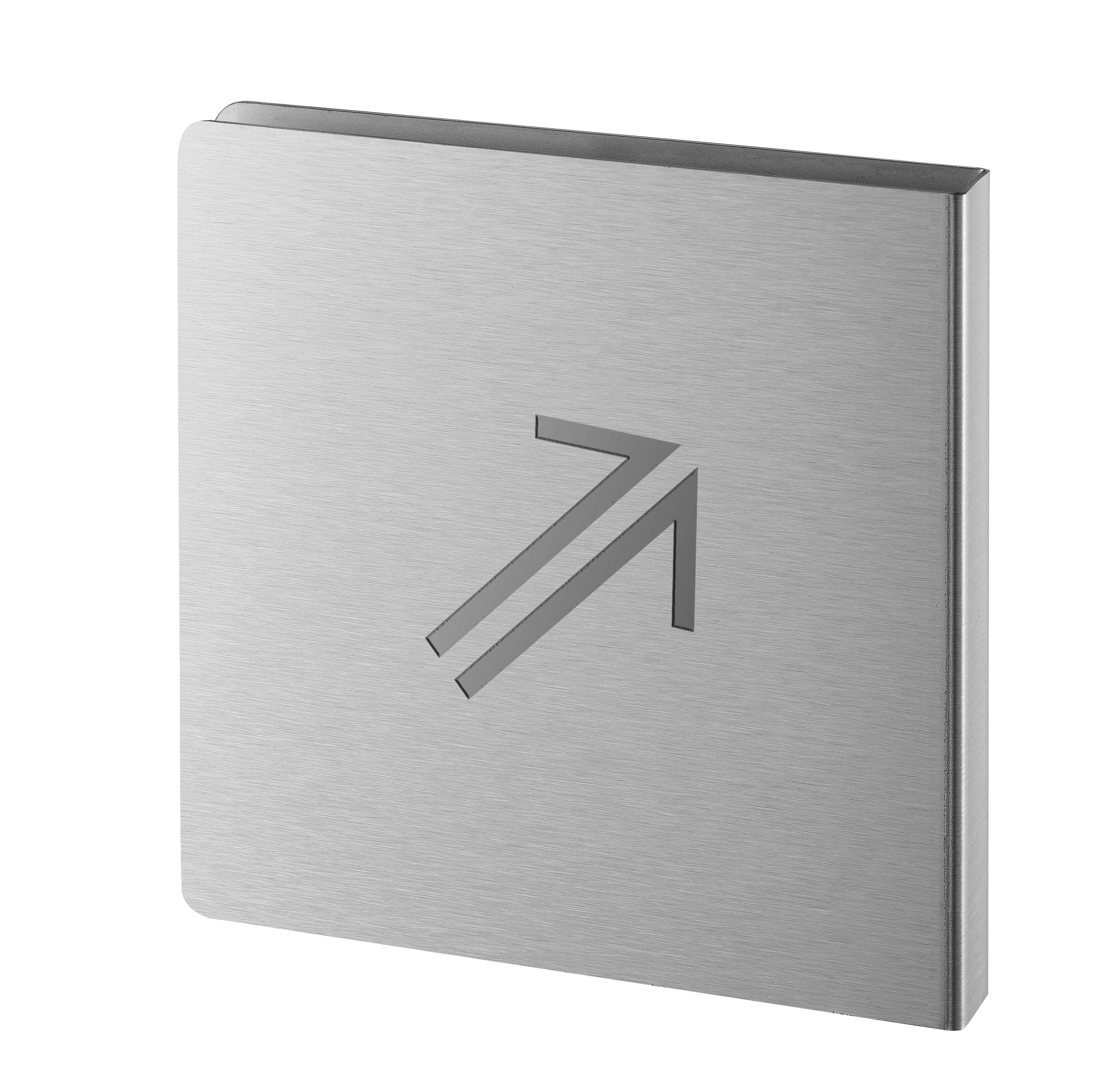 flèche 45° haut droit Découpé inox brossé 120x120 mm