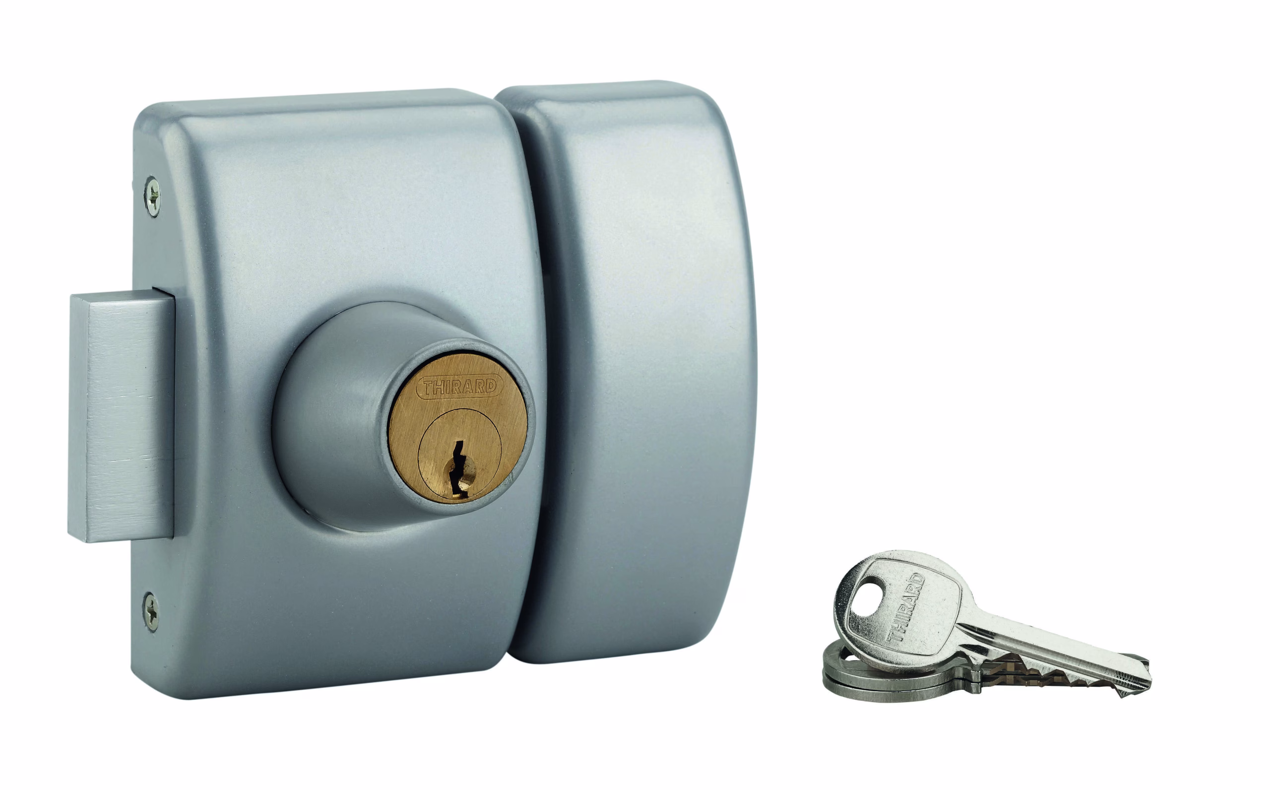 Verrou double entrée Design 5 pour porte d'entrée, cylindre 40mm, acier, 3 clés, argent - THIRARD