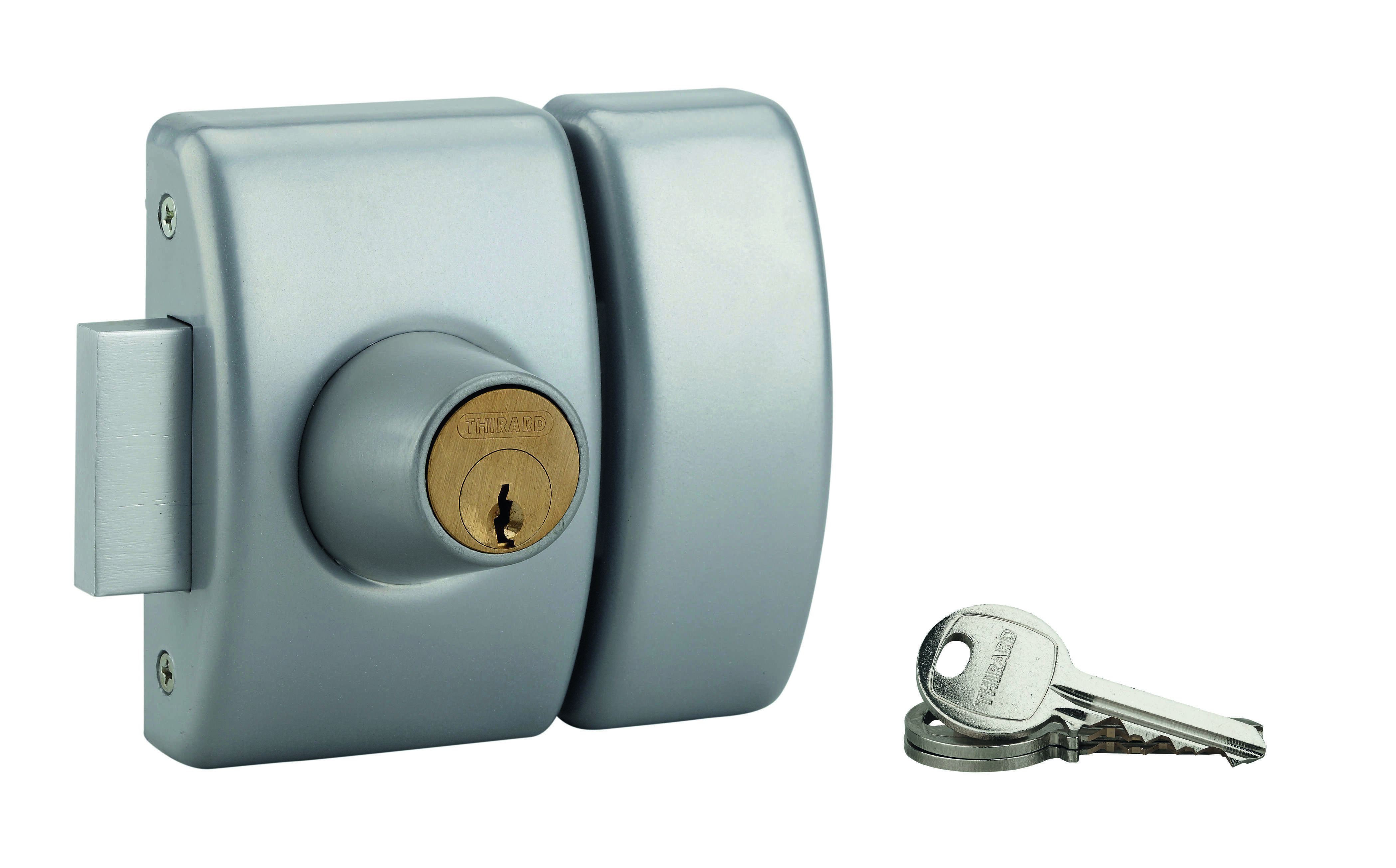 Verrou double entrée Design 5 pour porte d'entrée, cylindre 40mm, acier, 3 clés, argent - THIRARD