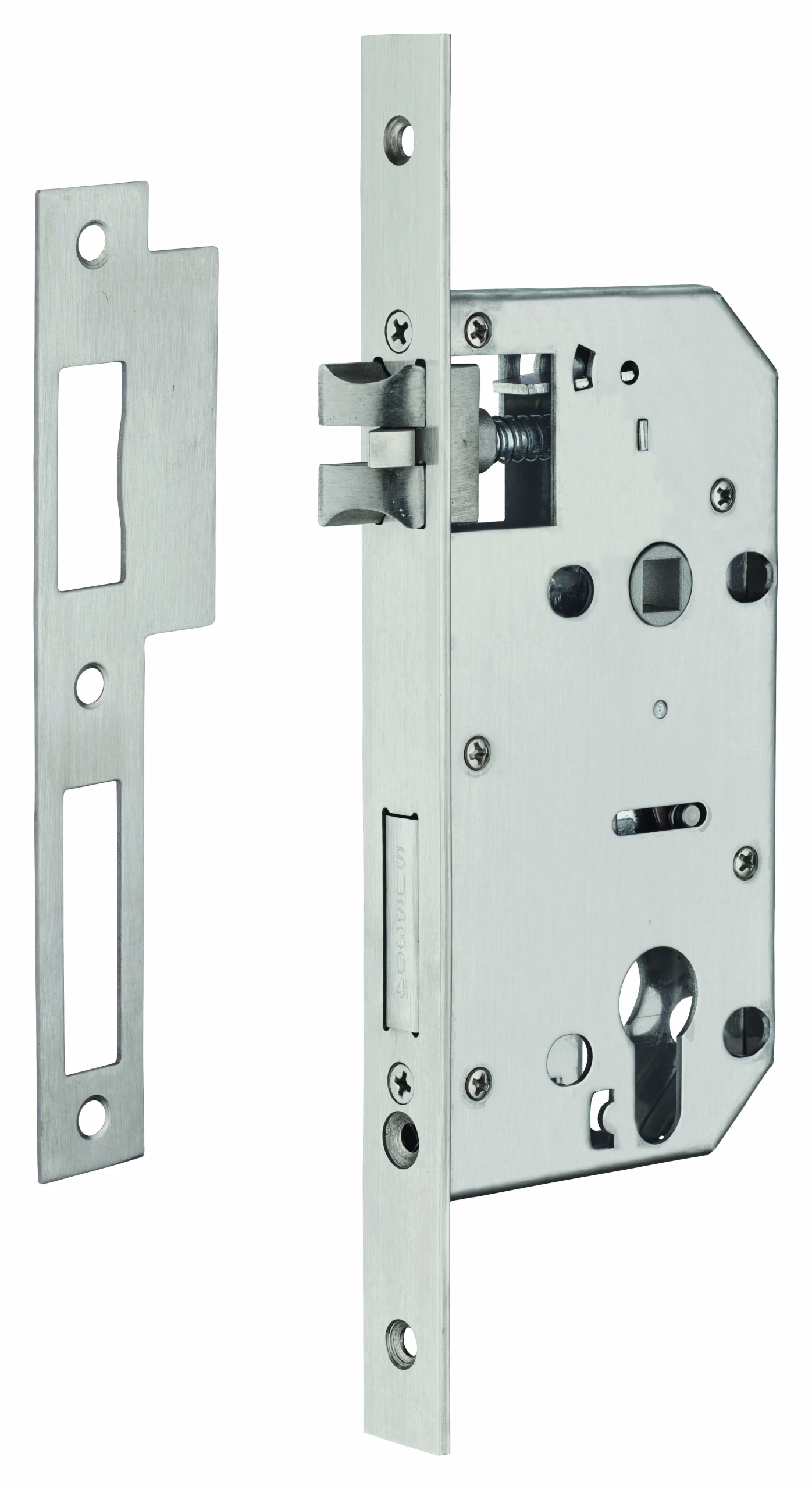 Serrure encast. Intelock trou cylindre pour poignées connectées, inox, axe50mm, entr'axes70mm, carré8 - INTELOCK