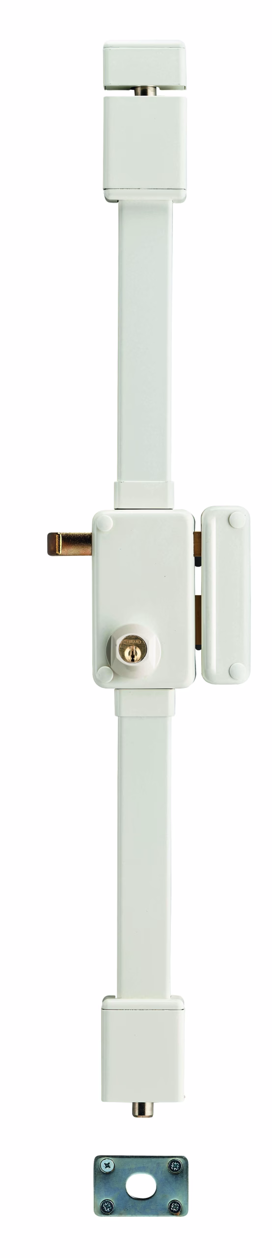 Serrure en applique Beluga à tirage pour porte d'entrée, droite, 3 pts, cylindre HG5 Ø23mm, axe 45mm, blanc, 4 clés - THIRARD