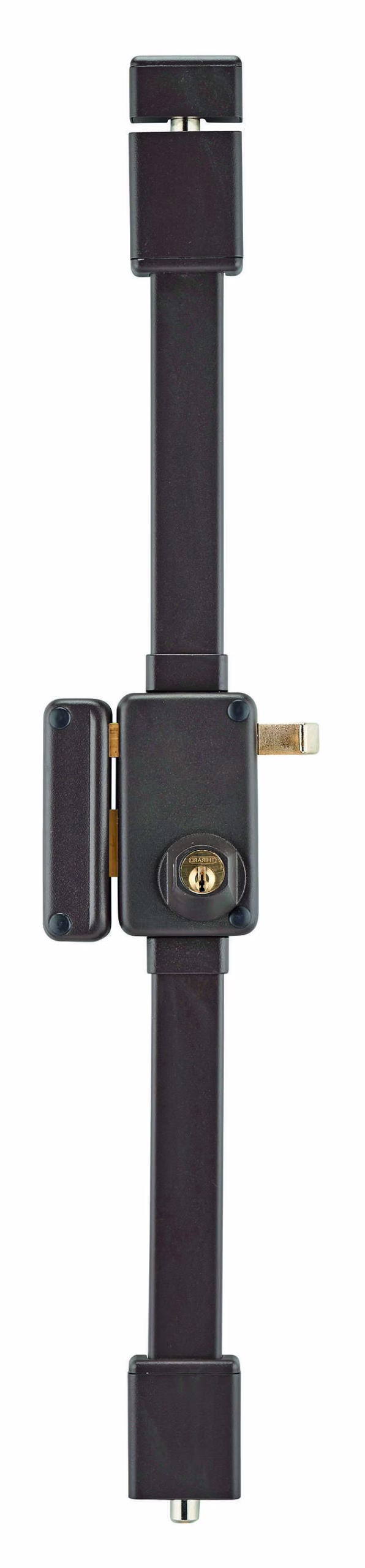 Serrure en applique Beluga à tirage pour porte d'entrée, gauche, 3 pts, cylindre HG5 Ø23mm, axe 45mm, marron, 4 clés - THIRARD