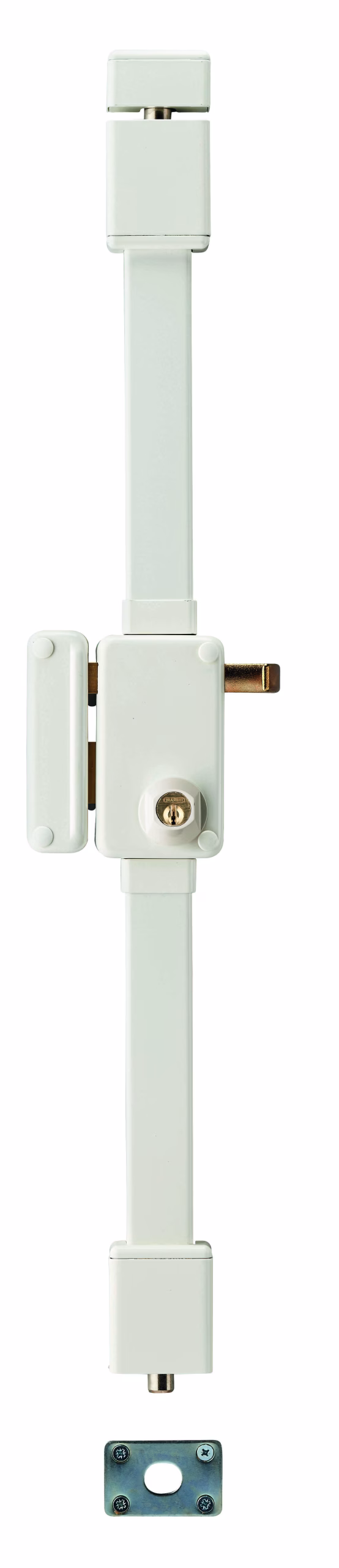 Serrure en applique Beluga à tirage pour porte d'entrée, gauche, 3 pts, cylindre HG5 Ø23mm, axe 45mm, blanc, 4 clés - THIRARD