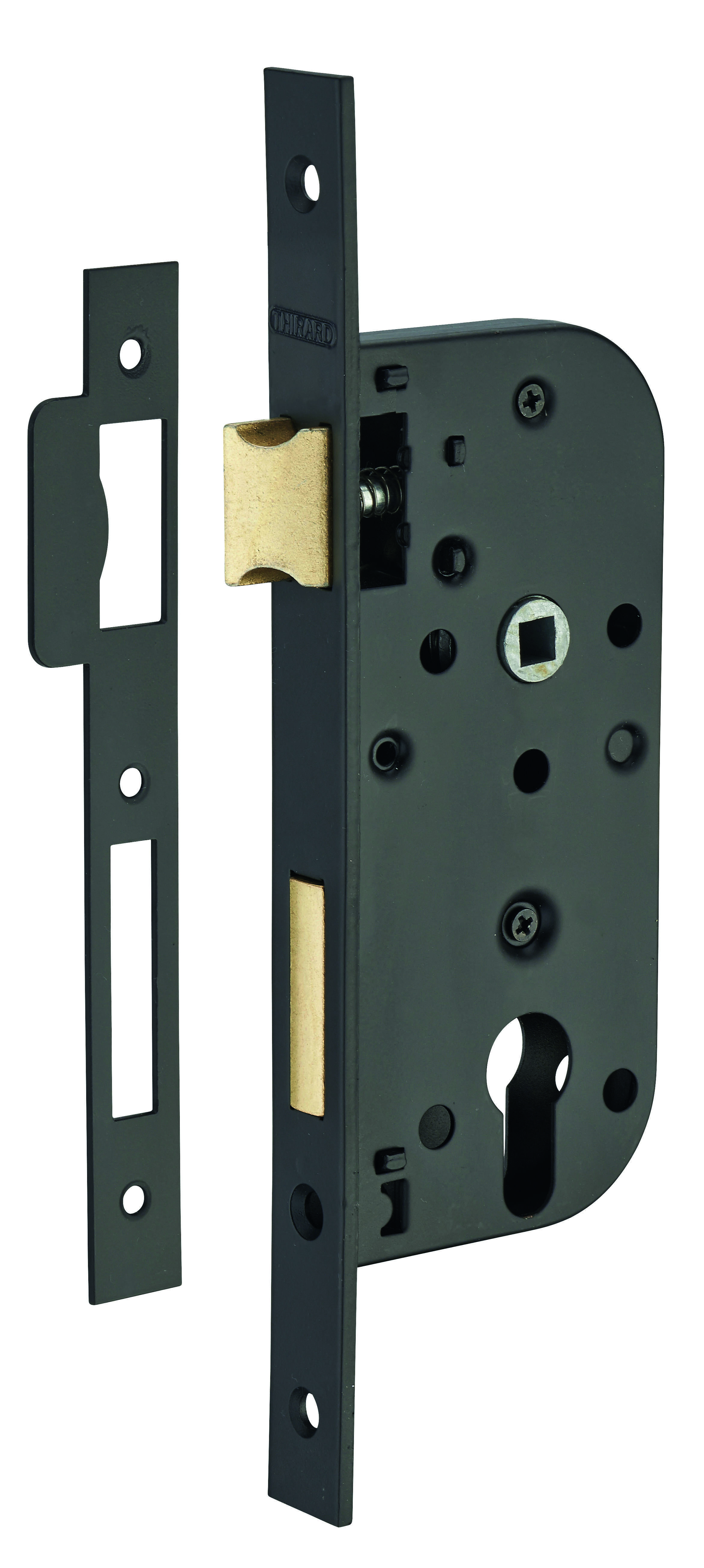 Boitier de serrure encastrable à cylindre pour porte d'entrée, axe 40mm, bouts carrés, noir - THIRARD