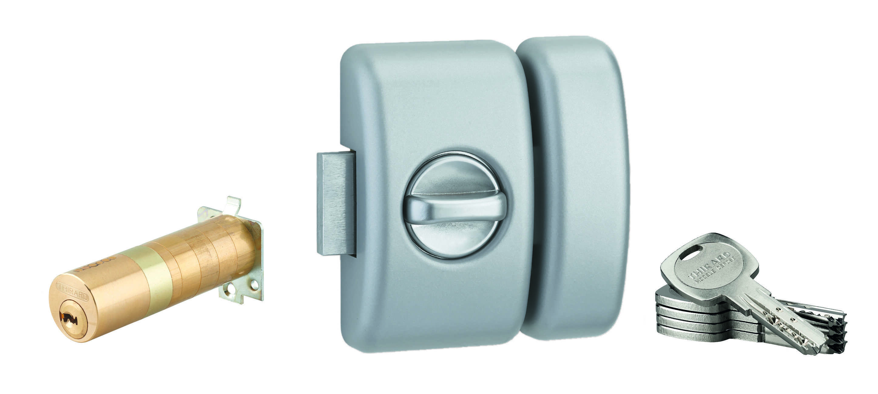 Verrou à bouton Universel ajustable pour entrée, Transit 2, dim. cylindre de 35 à 80mm, acier, 5 clés, epoxy argent  - THIRARD
